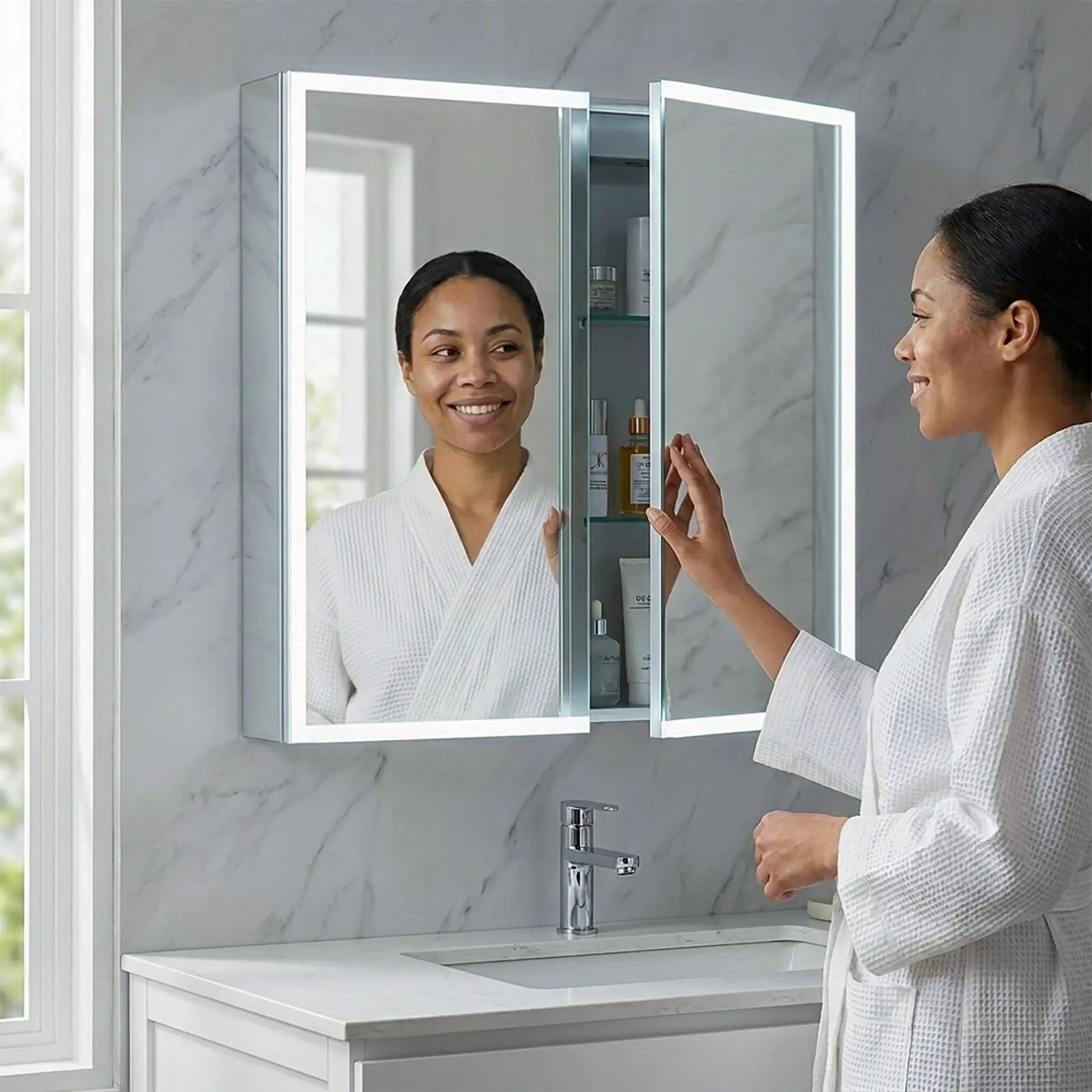 Dhalia LED Bathroom Medicine Cabinet with Defogger and Internal 3X Makeup Mirror - Available in 6 Sizes