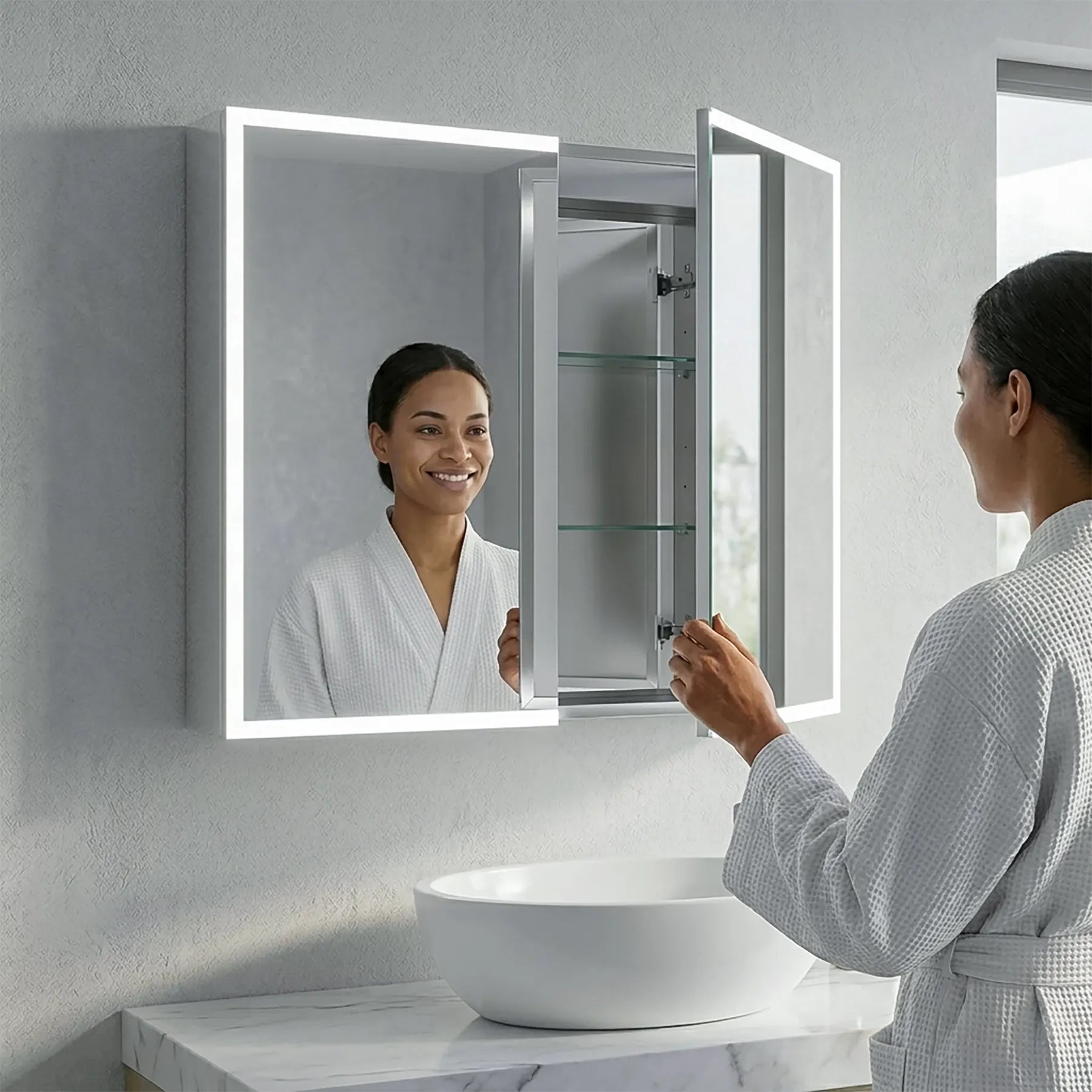 Dhalia LED Bathroom Medicine Cabinet with Defogger and Internal 3X Makeup Mirror - Available in 6 Sizes