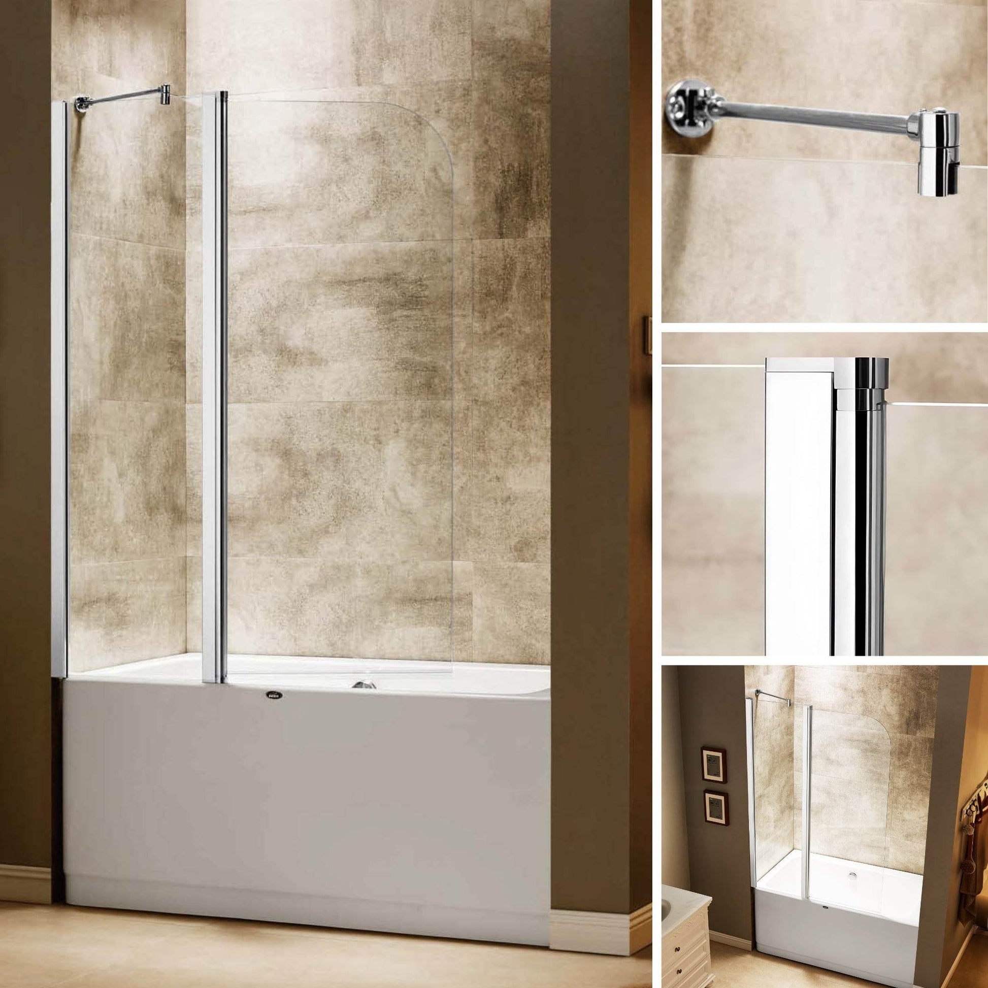 Dreamwerks 43"W x 59"H Frameless Pivot Tub Door in Chrome - Available in Clear or Frosted Glass