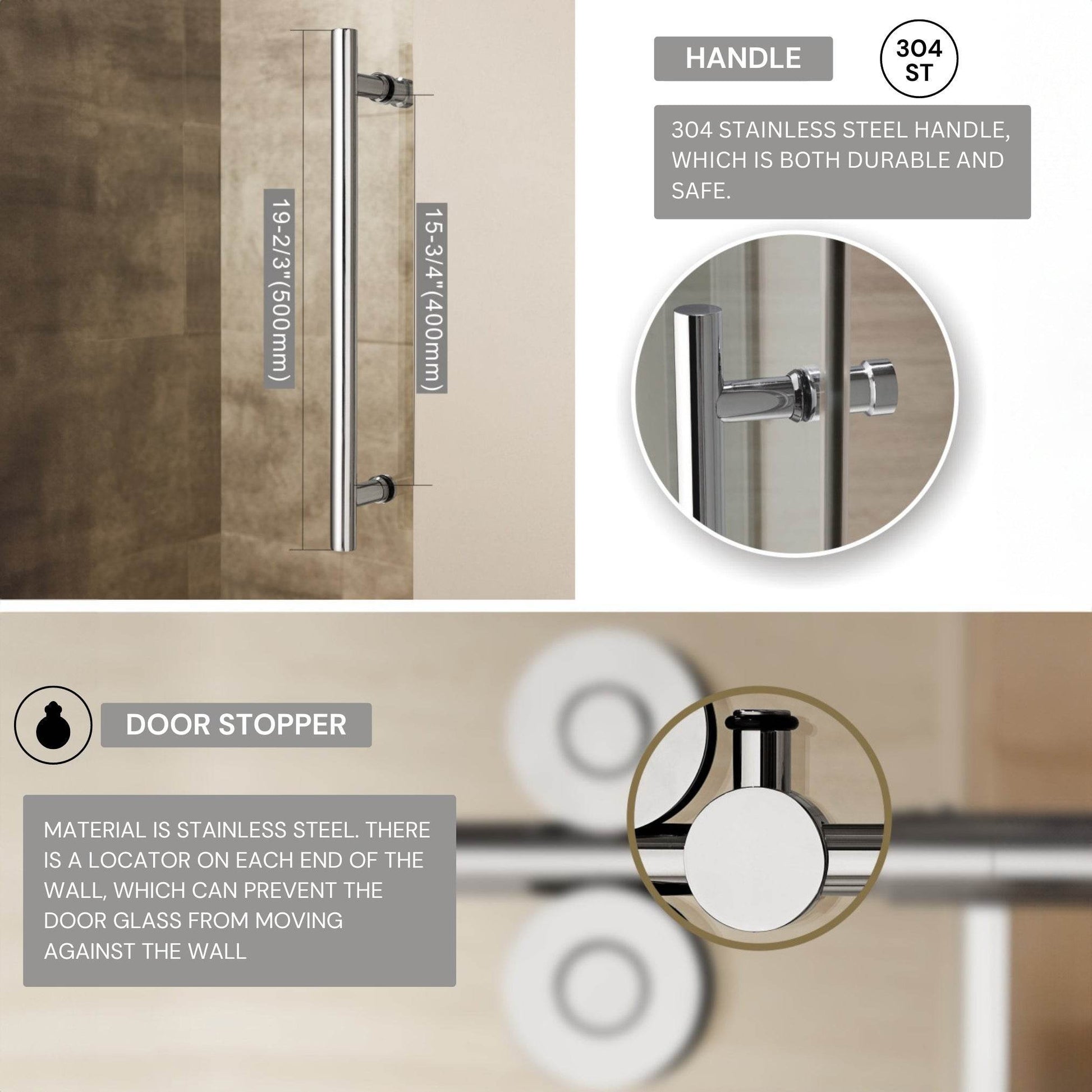 Apollo 60 in. W x 79 in. H Frameless Double Roller Shower Door in Stainless Steel - Dreamwerks