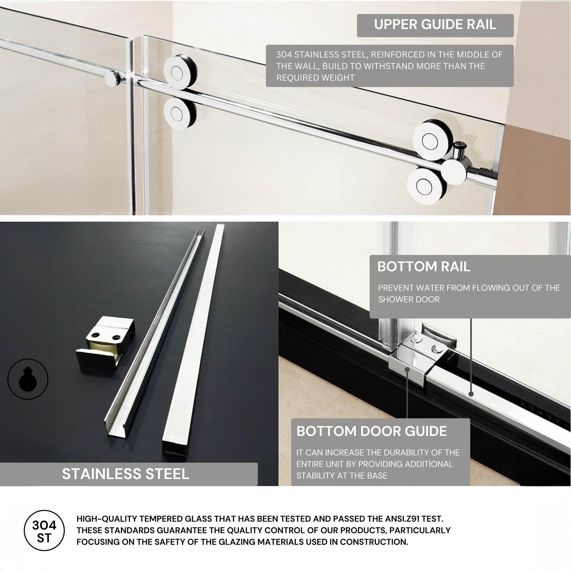 Apollo 60 in. W x 79 in. H Frameless Double Roller Shower Door in Stainless Steel - Dreamwerks