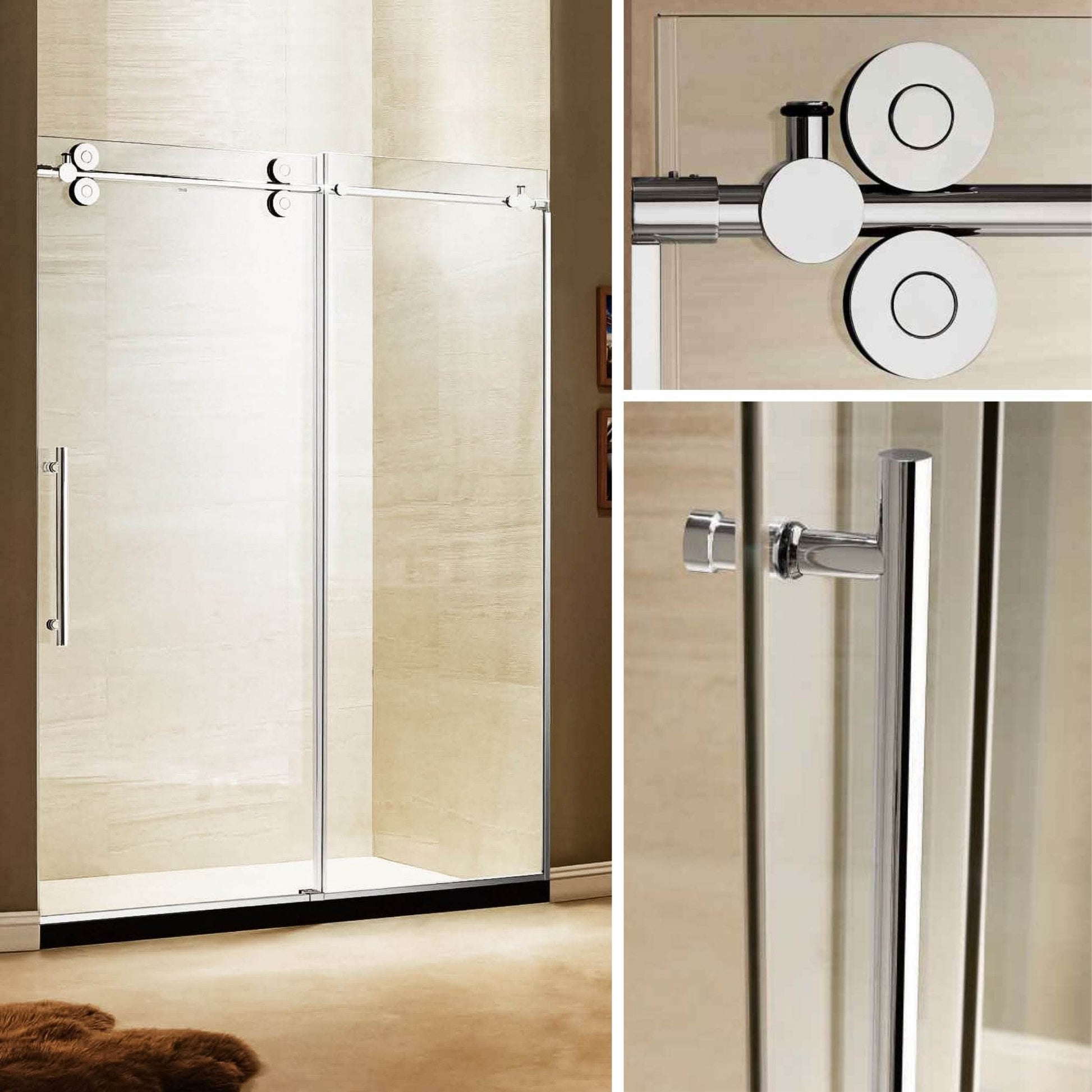 Apollo 60 in. W x 79 in. H Frameless Double Roller Shower Door in Stainless Steel - Dreamwerks