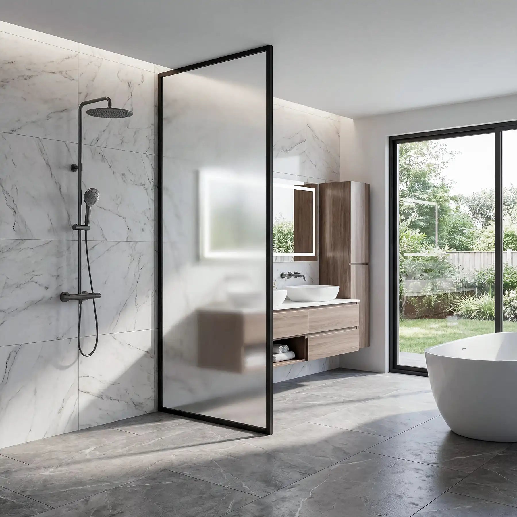 Dreamwerks 36 in. W x 80 in. H Fixed Shower Screen Door in Matte Black