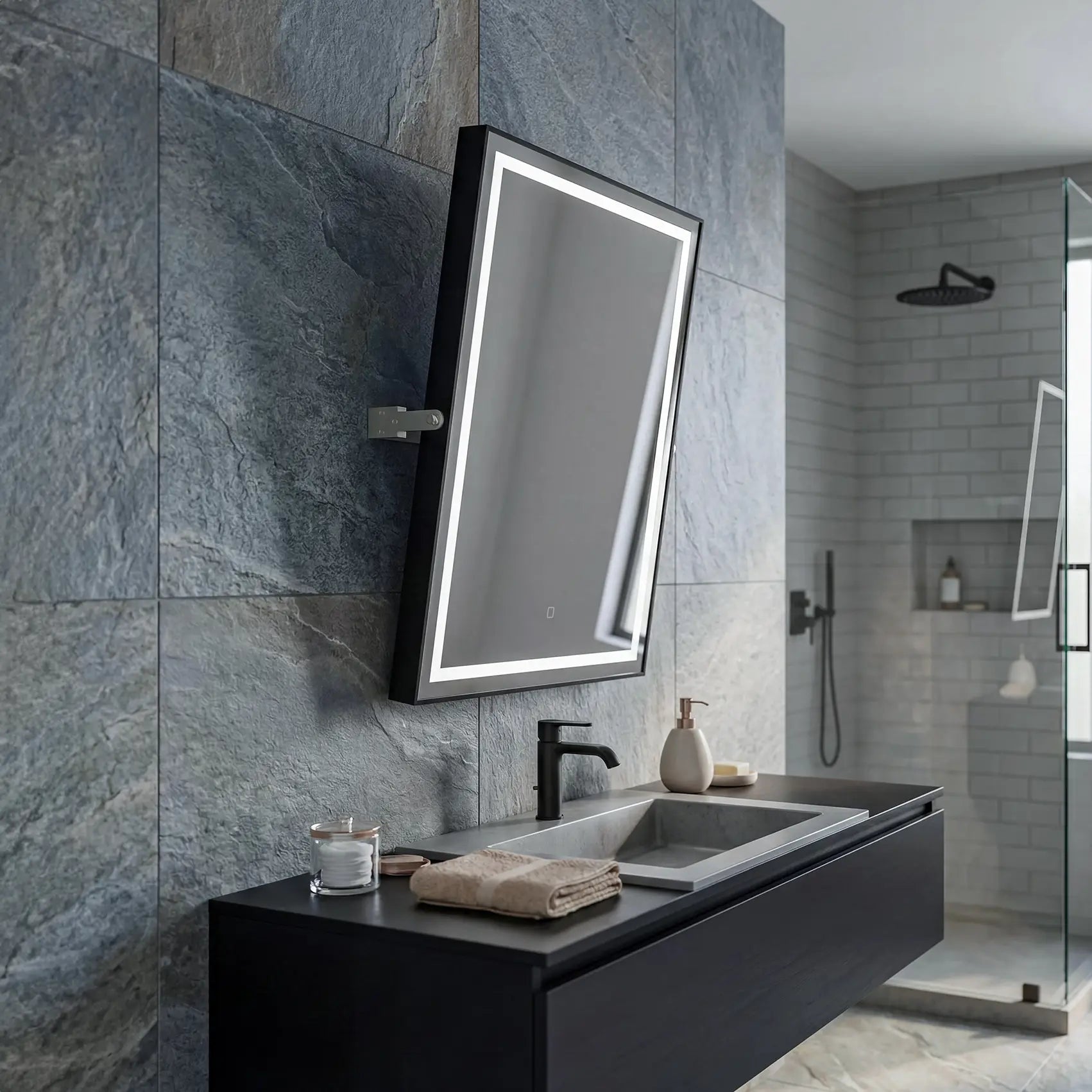 Kalista 24"x32" Pivot Mirror with High-Performance LED Lighting – Modern Luxury Bathroom Decor