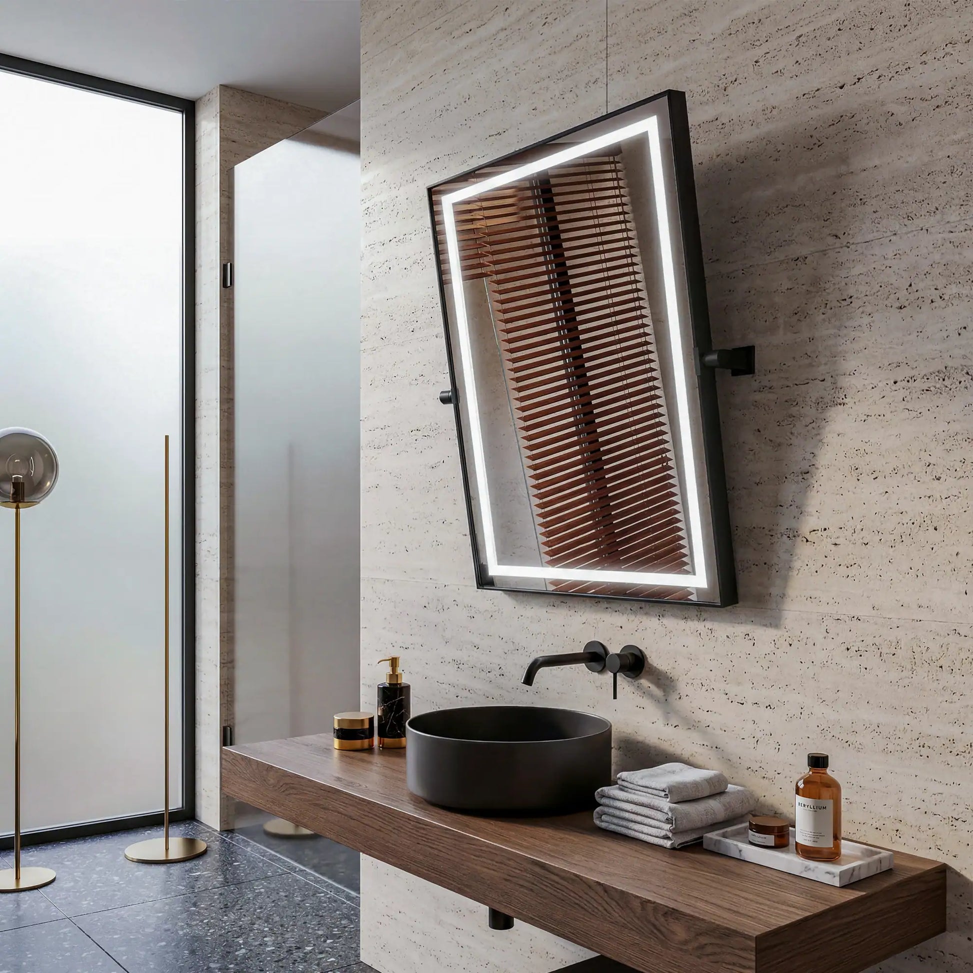 Kalista 24"x32" Pivot Mirror with High-Performance LED Lighting – Modern Luxury Bathroom Decor