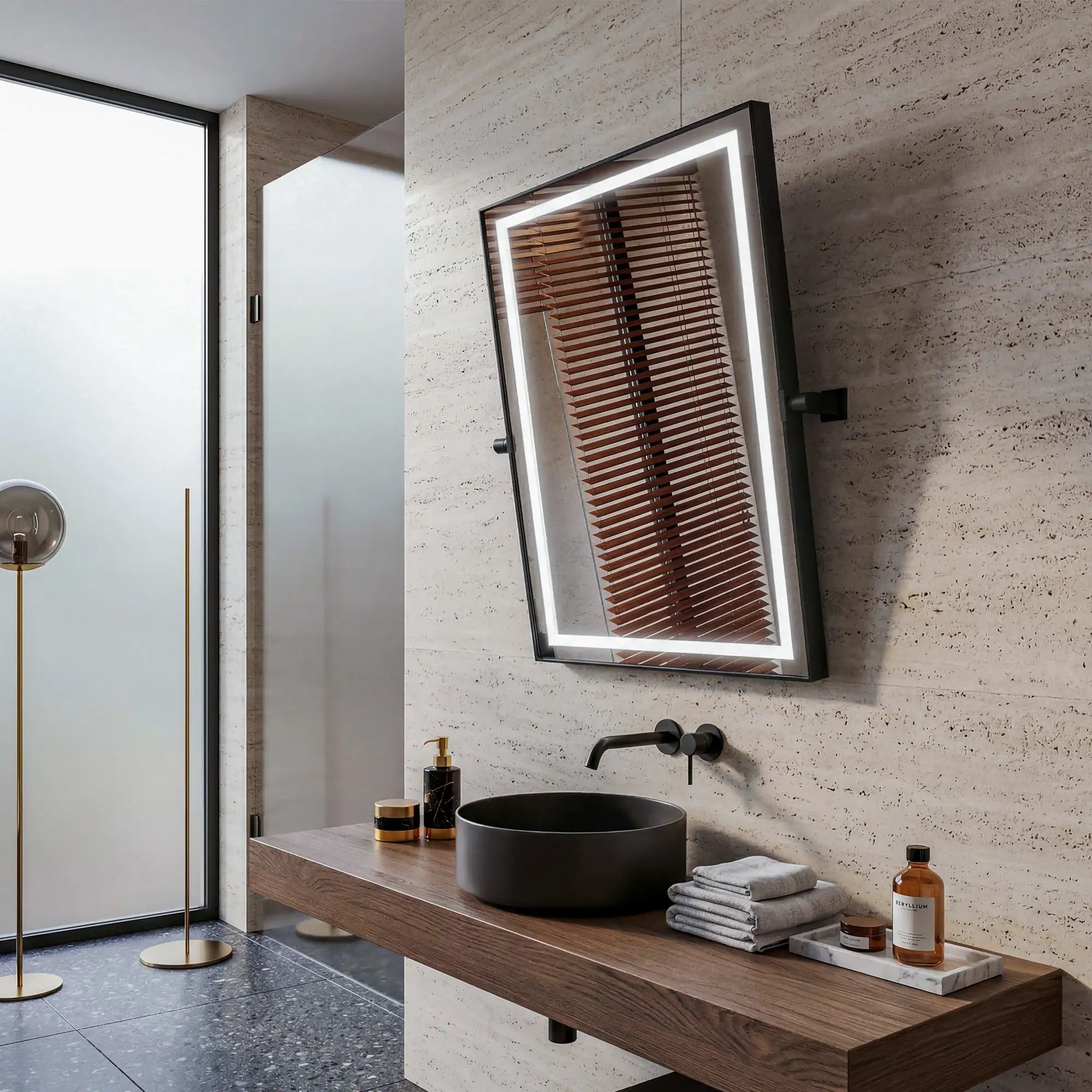 Kalista 24"x32" Pivot Mirror with High-Performance LED Lighting – Modern Luxury Bathroom Decor