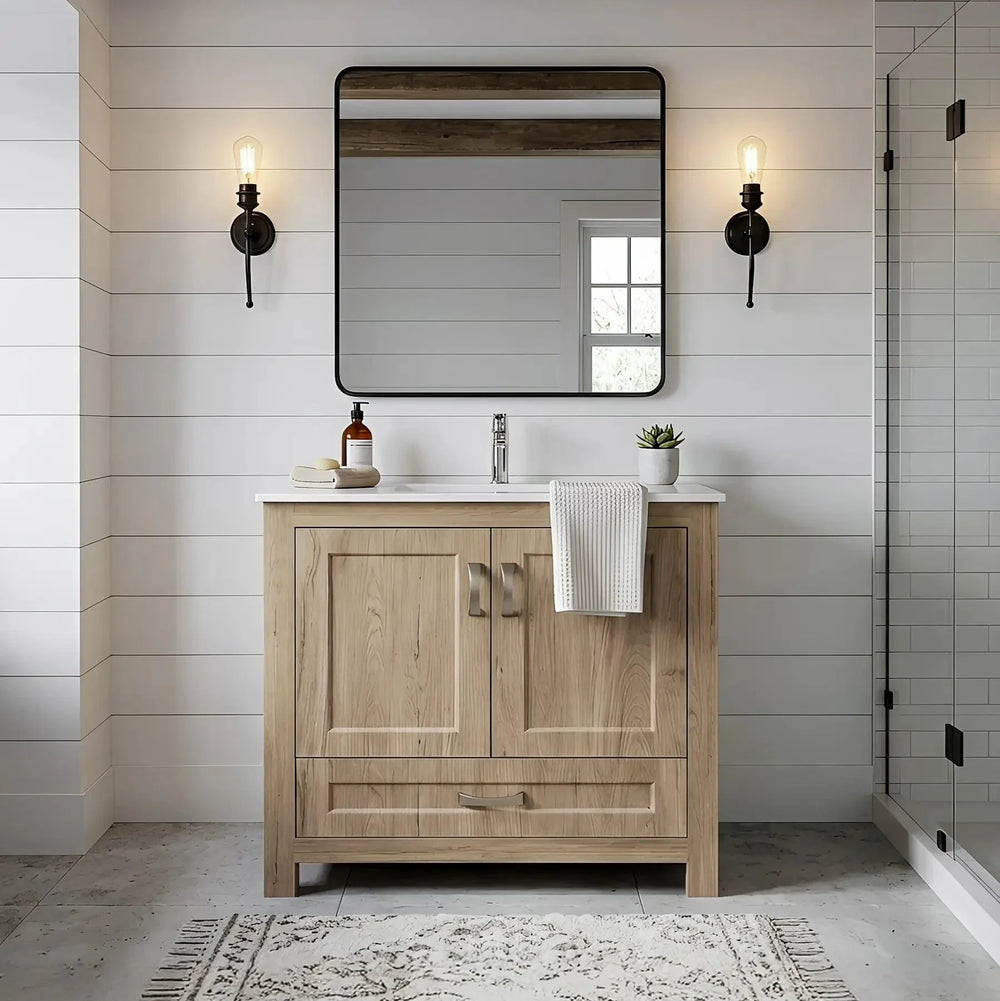 Dreamwerks - Vanity - Livorno 30" W x 19" D x 33" H Vanity with White Ceramic Vanity Top in Woodgrain Finish- Livorno-30