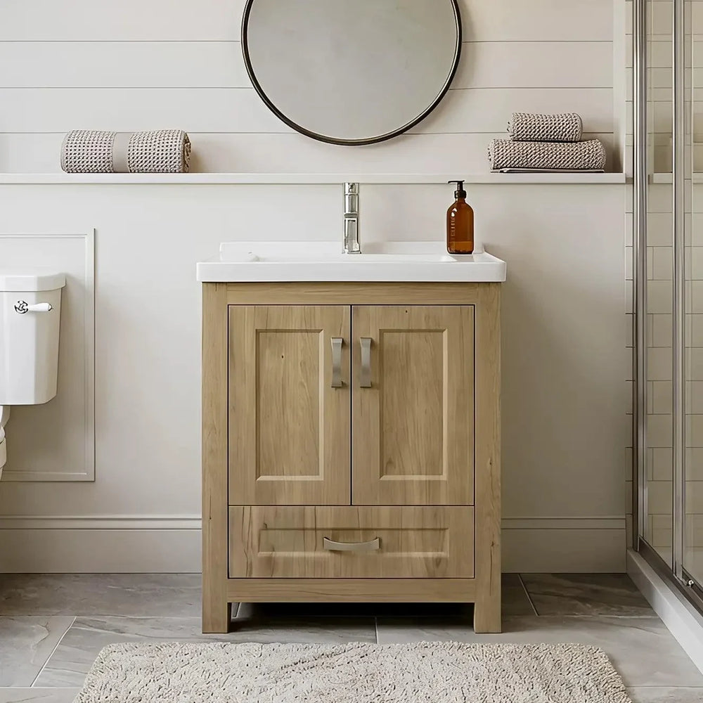 Dreamwerks - Vanity - Livorno 24" W x 19" D x 33" H Vanity With Ceramic Vanity Top in Woodgrain Finish- Livorno-24