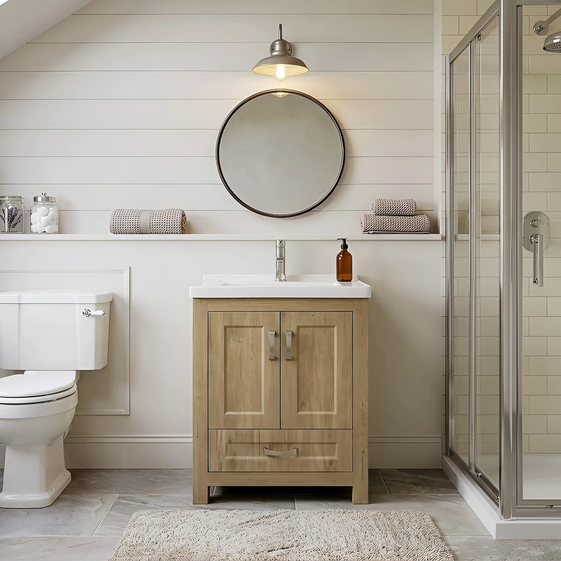 Livorno 24" W x 19" D x 33" H Vanity With Ceramic Vanity Top in Woodgrain Finish - Dreamwerks