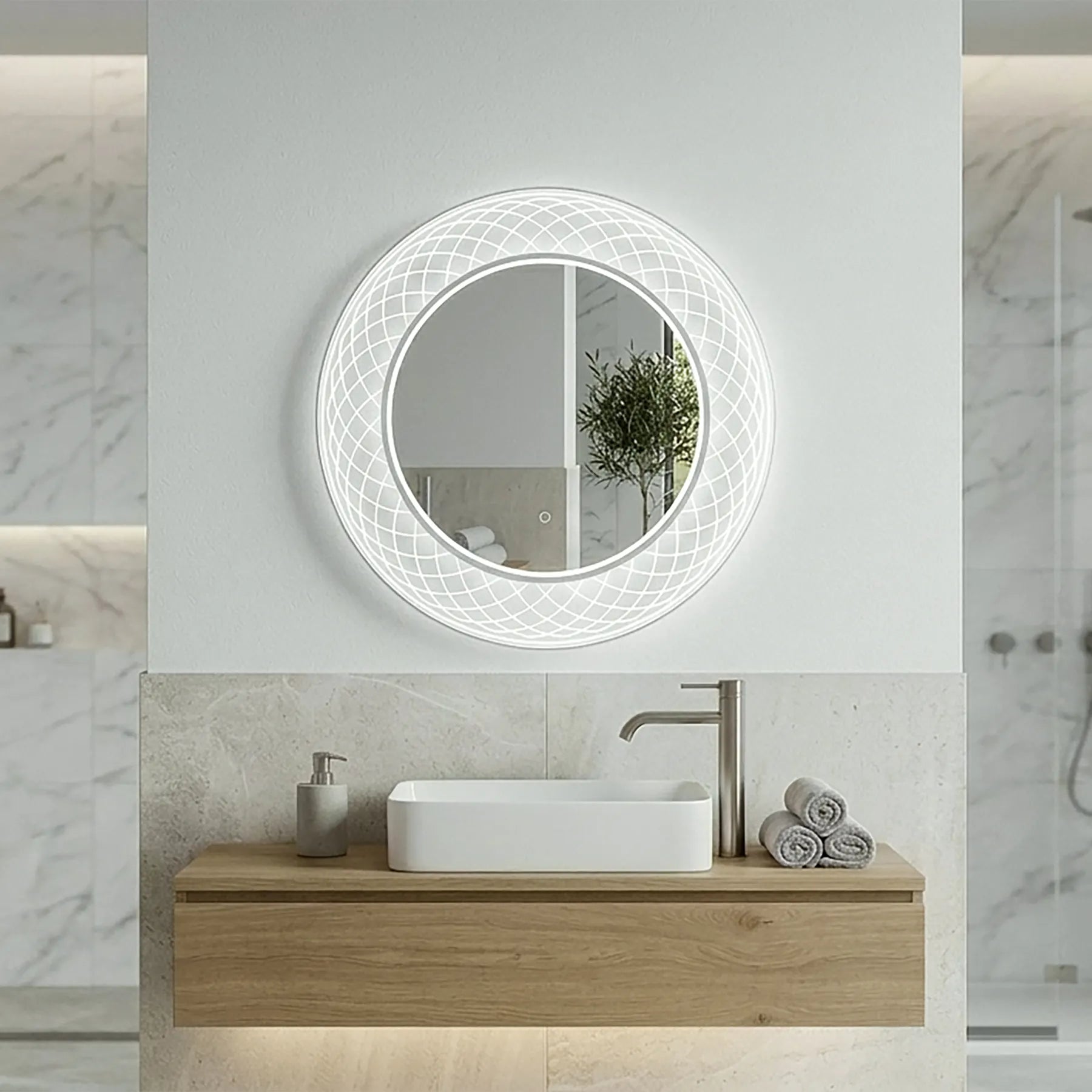 Liza Round LED Lighted Mirror with Dimmer & Defogger - Available in 2 Sizes - Dreamwerks