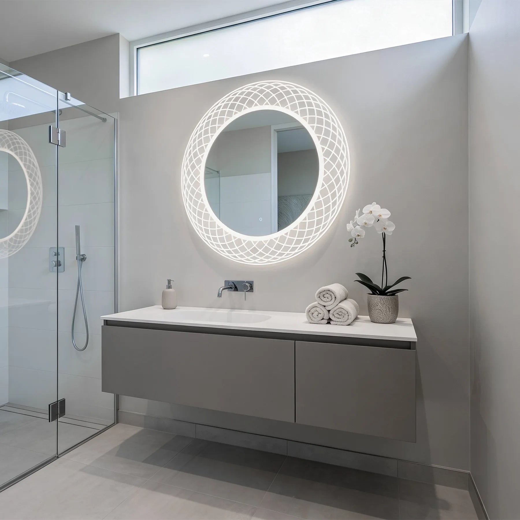 Dreamwerks Liza LED mirror in a modern bathroom.