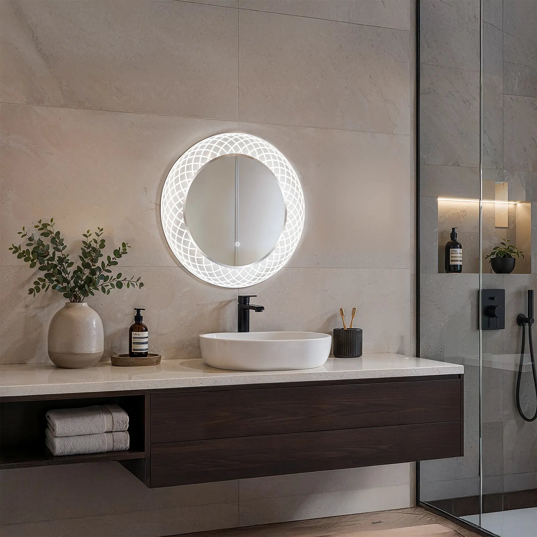 Espejo redondo con luz LED Liza, con regulador de intensidad y antivaho (disponible en 2 tamaños)