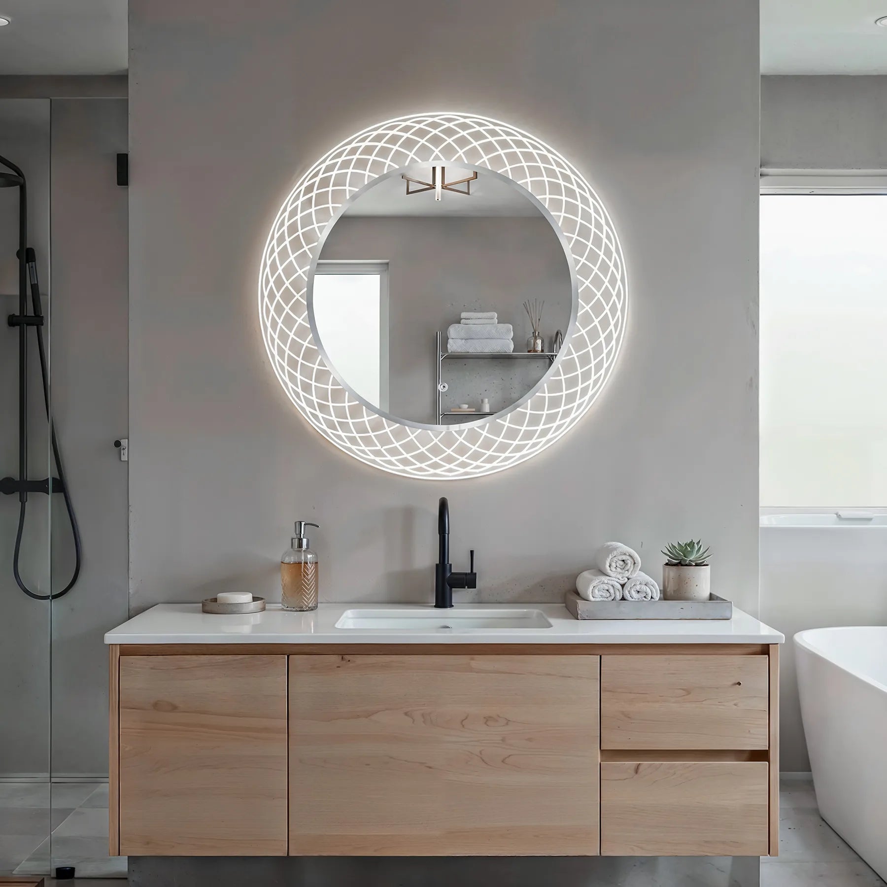 Liza Round LED Lighted Mirror with Dimmer & Defogger - Available in 2 Sizes - Dreamwerks