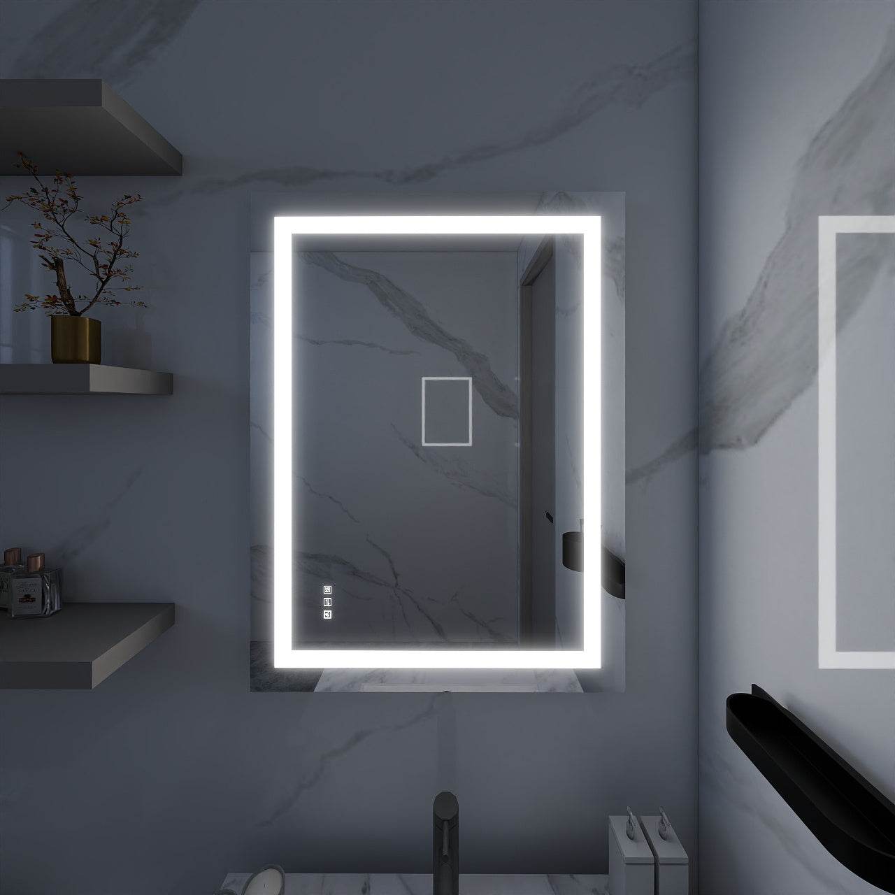 Dreamwerks Mariana Rectangular LED mirror in a nice modern bathroom.