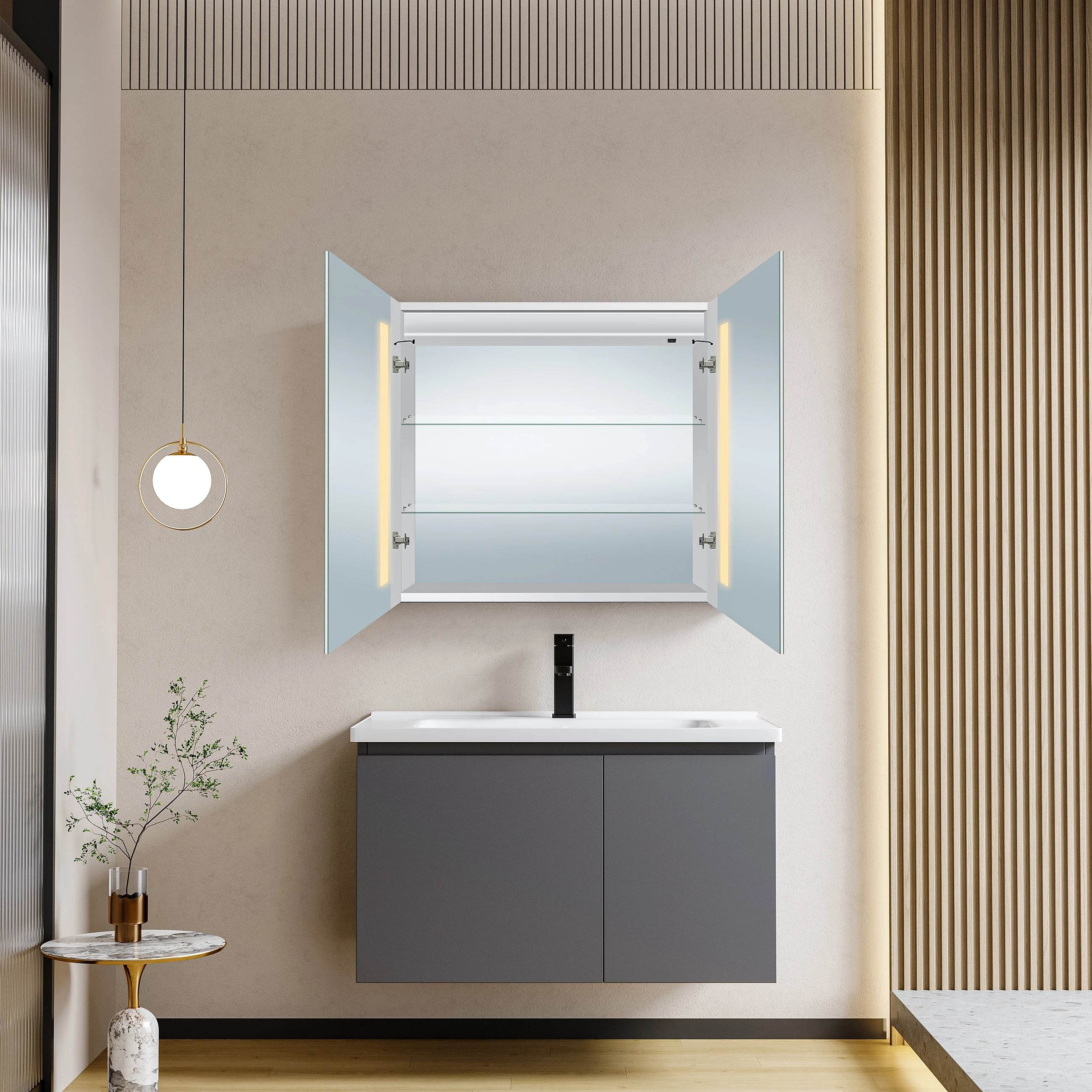 Solis 28"W x 28"H LED Medicine Cabinet with Mirrored Doors