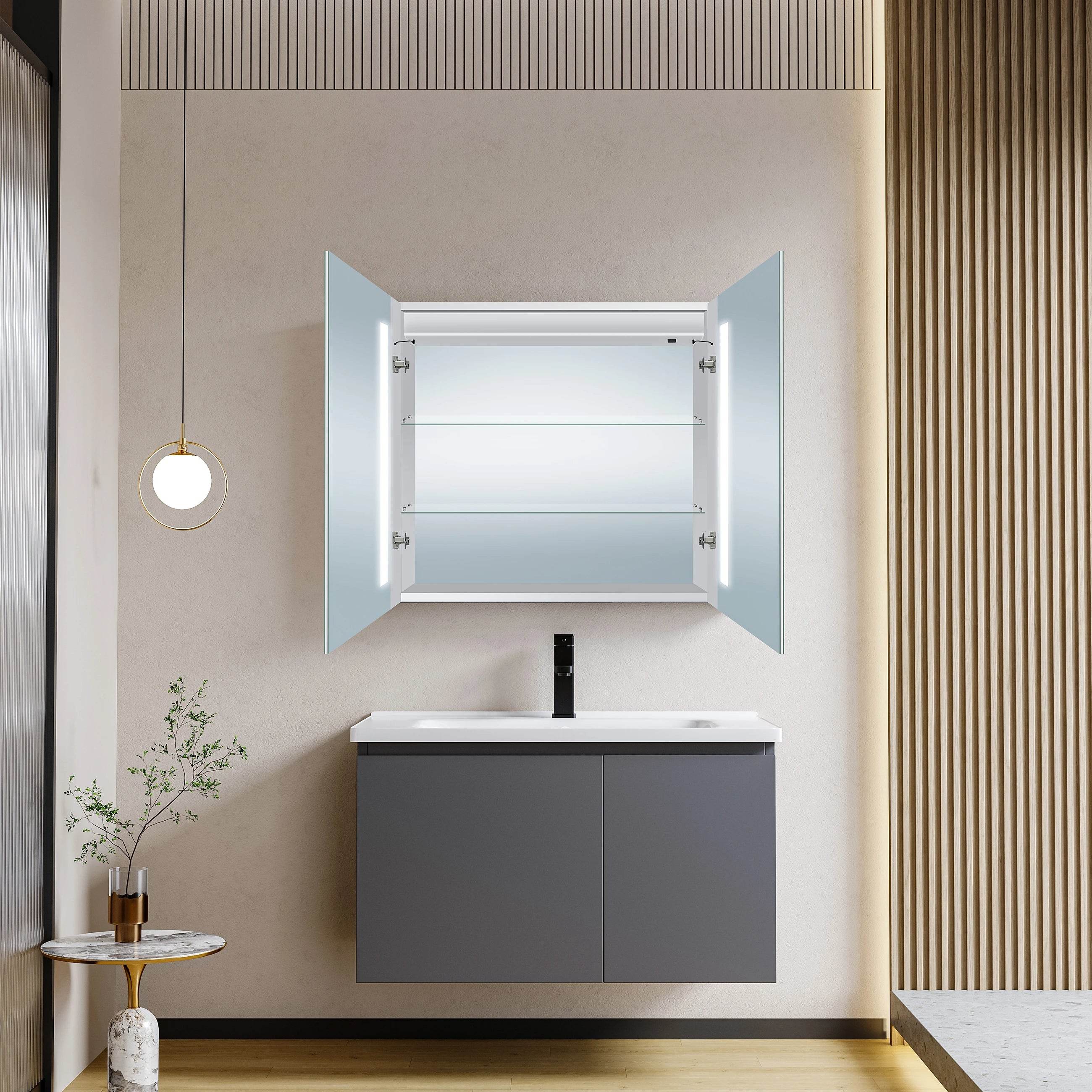 Solis 28"W x 28"H LED Medicine Cabinet with Mirrored Doors