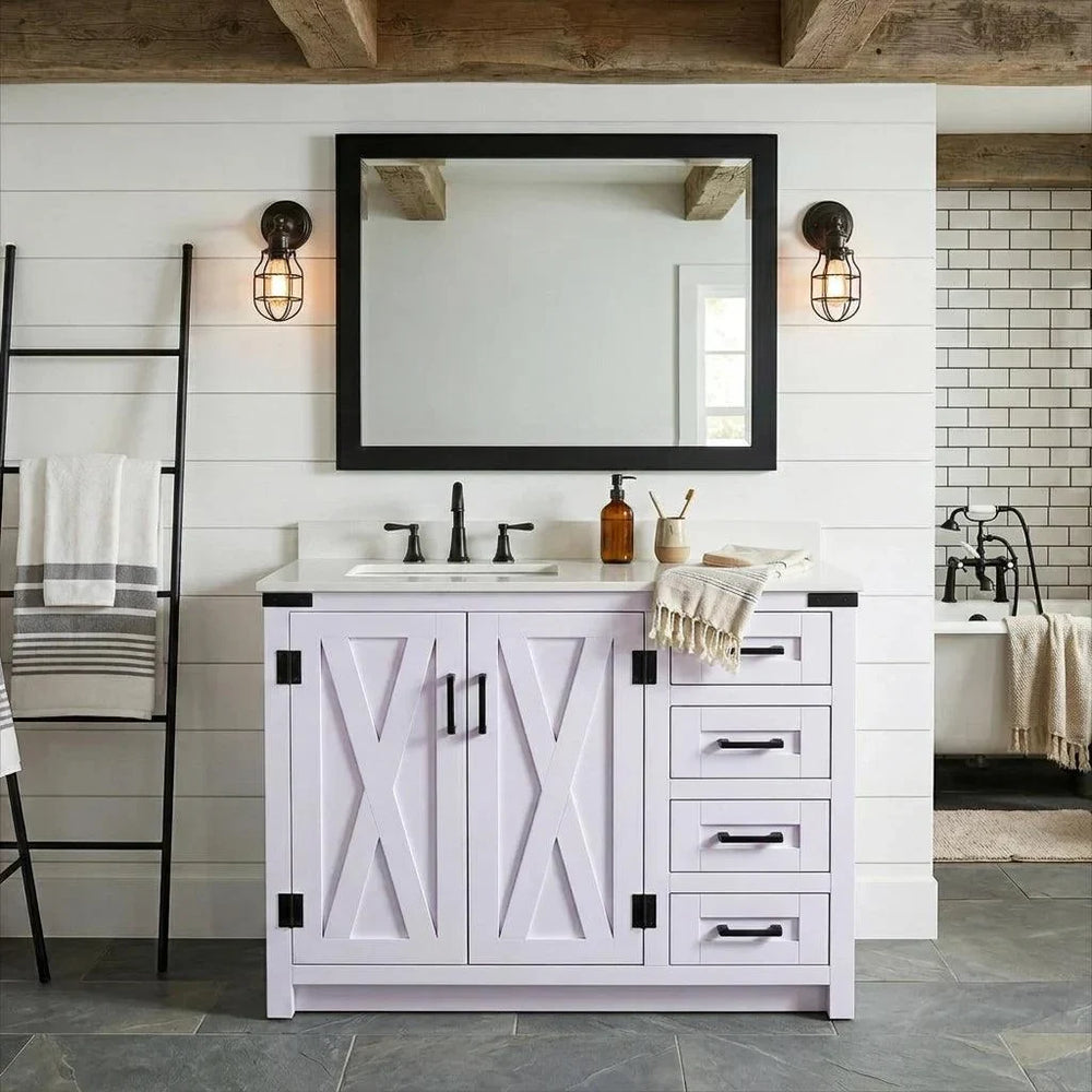 Dreamwerks - Vanity - Salerno 36" W x 21.5" D x 33.5" H White Lilac Vanity with Cultured Marble Vanity Top and Mirror- Salerno-36