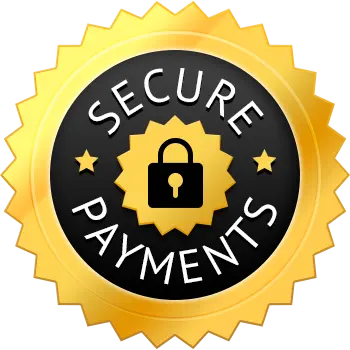 Circular token icon featuring a lock symbol on a shield, next to the text: "SECURE PAYMENTS."