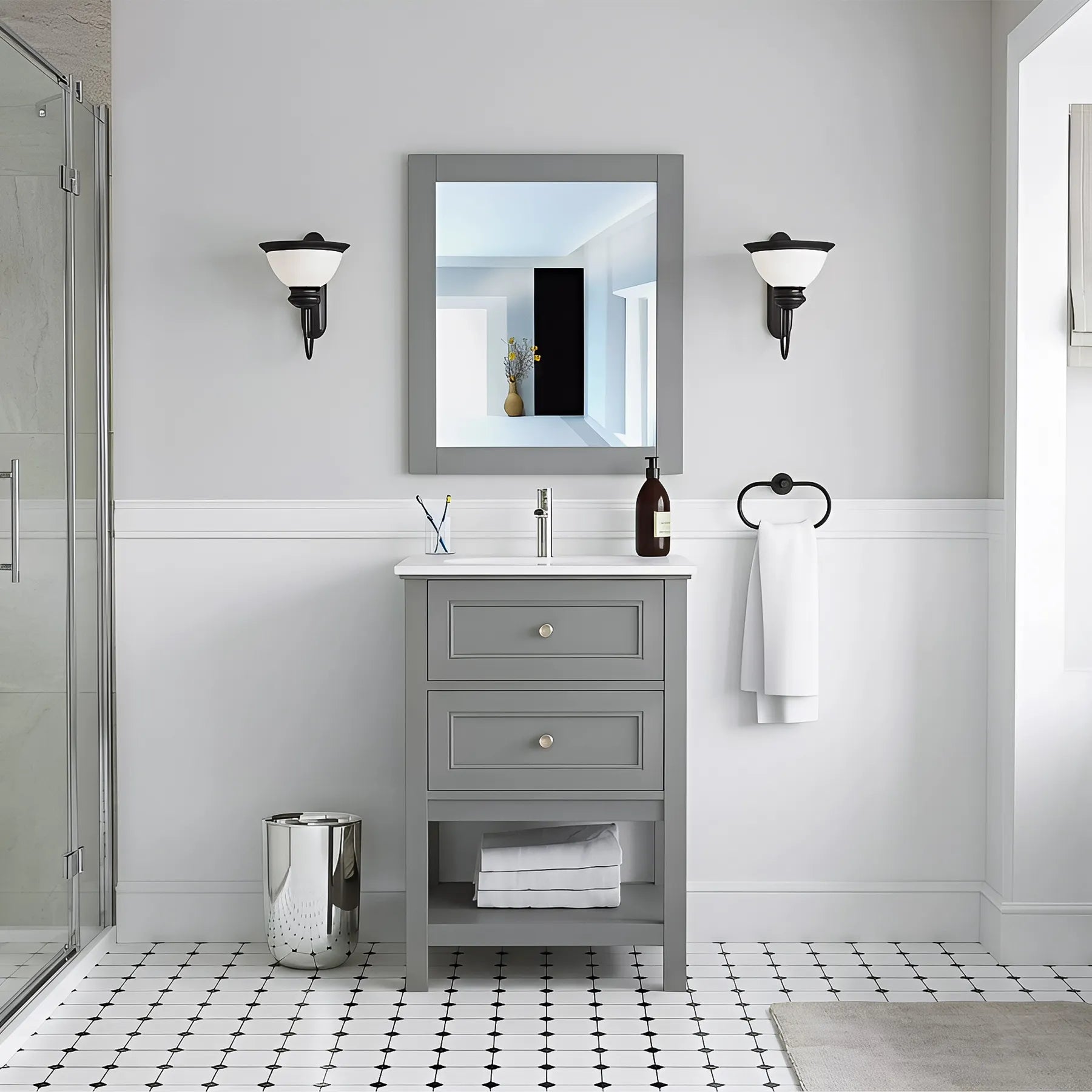 Sienna 24" W x 22" D x 33" H Vanity In Gray with Ceramic Vanity Top - Dreamwerks