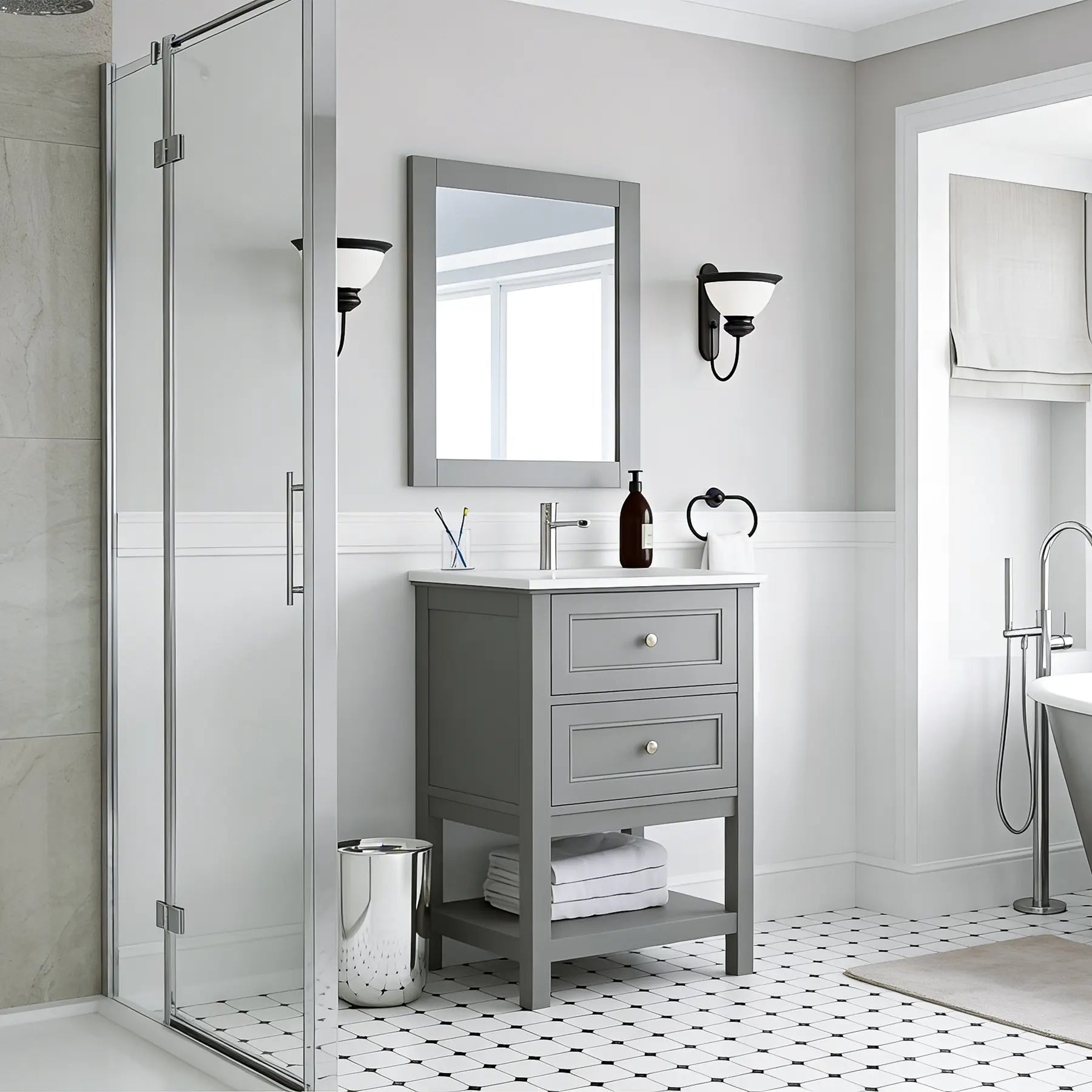 Sienna 24" W x 22" D x 33" H Vanity In Gray with Ceramic Vanity Top - Dreamwerks