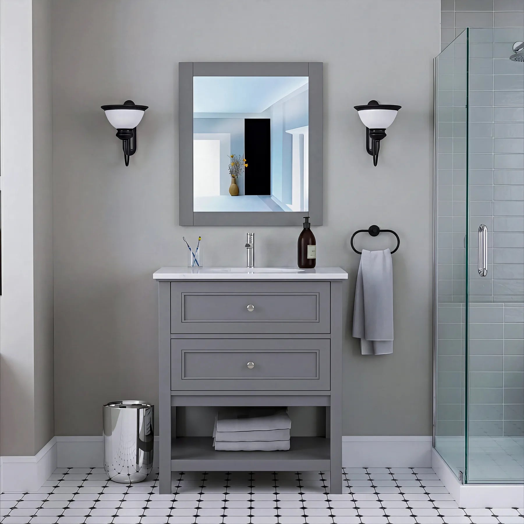 Sienna 30" W x 22" D x 33" H Vanity In Gray With Ceramic Vanity Top - Dreamwerks