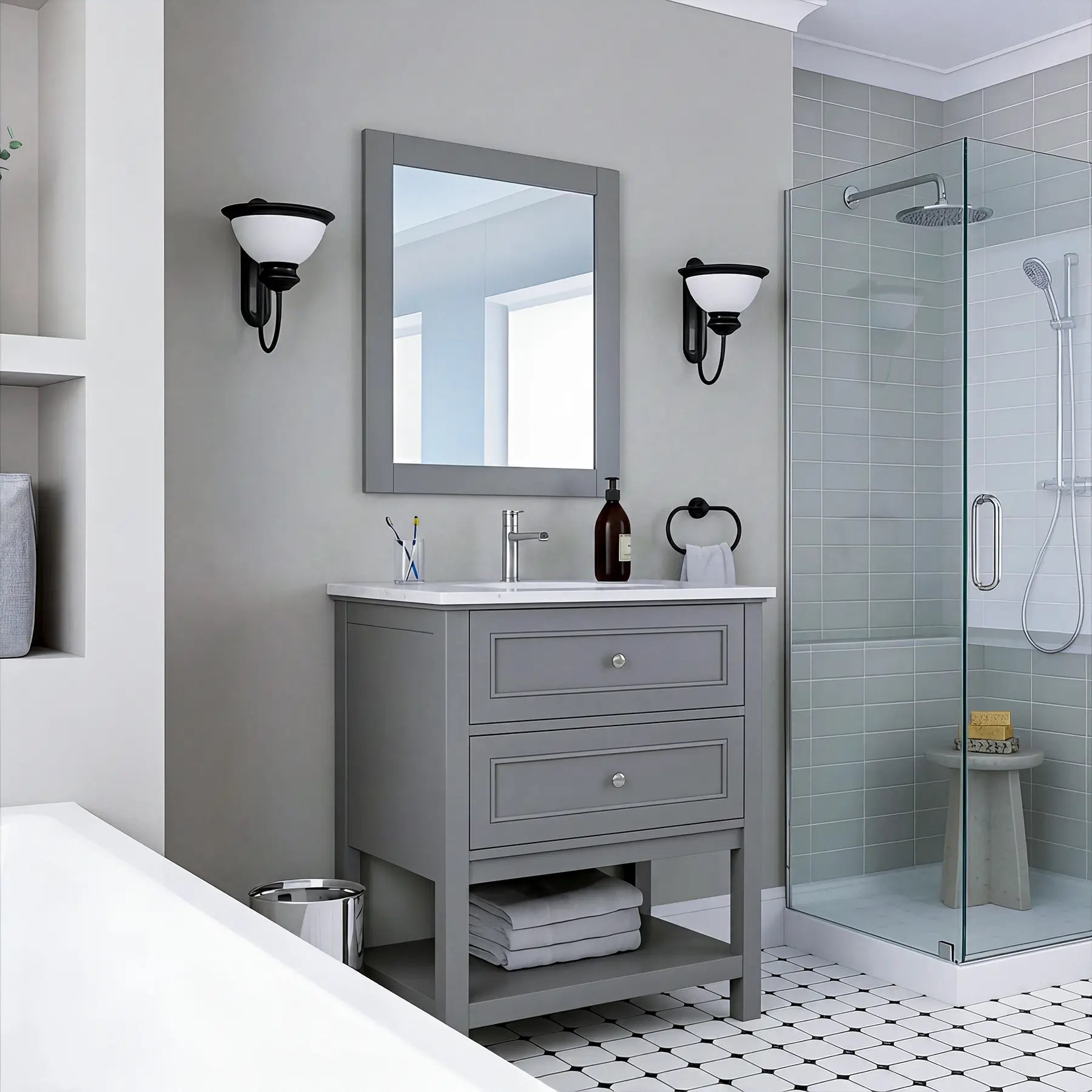 Sienna 30" W x 22" D x 33" H Vanity In Gray With Ceramic Vanity Top - Dreamwerks