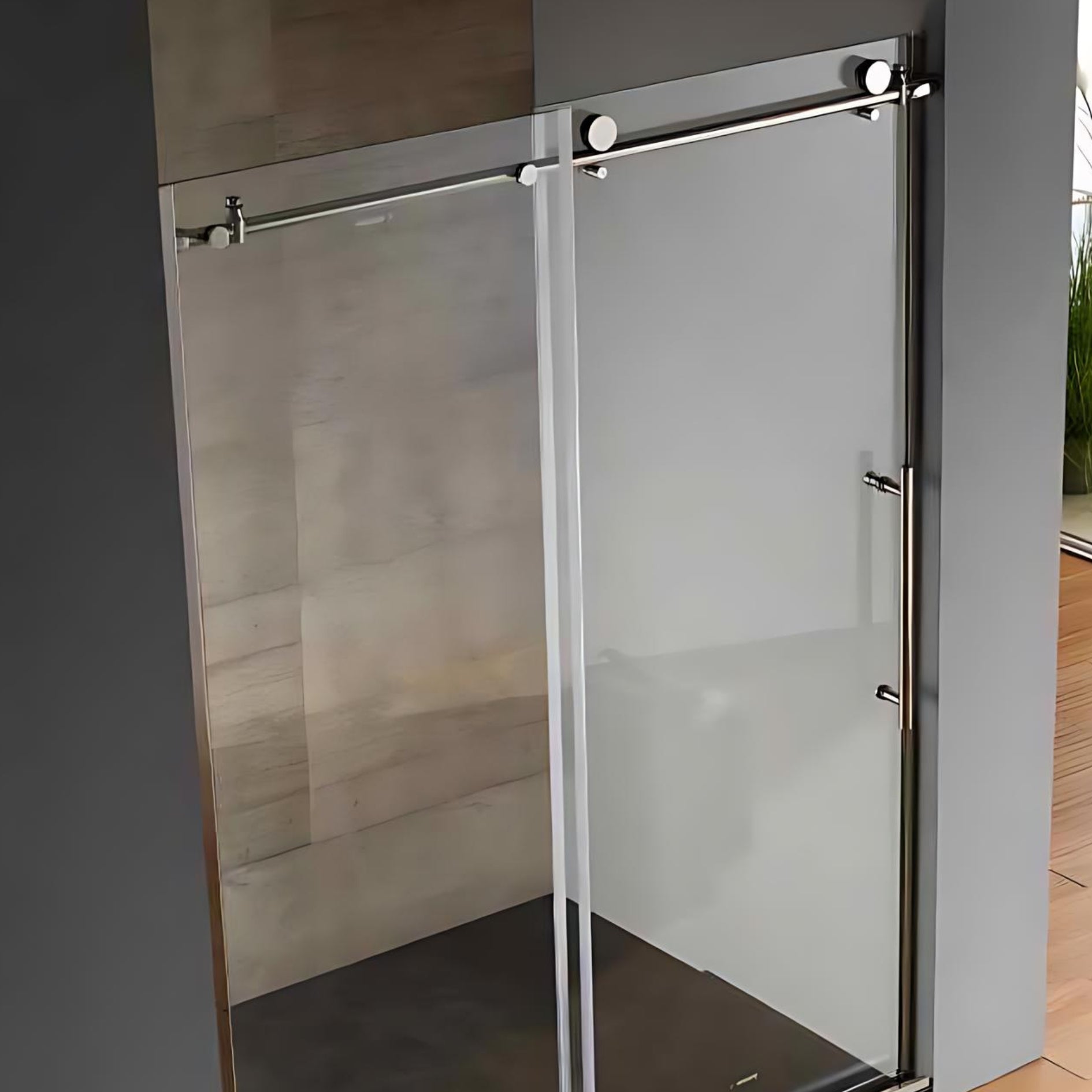 Dreamwerks 48 In. W x 79 In. H Shower Door In Bright Chrome With Clear Glass - Dreamwerks