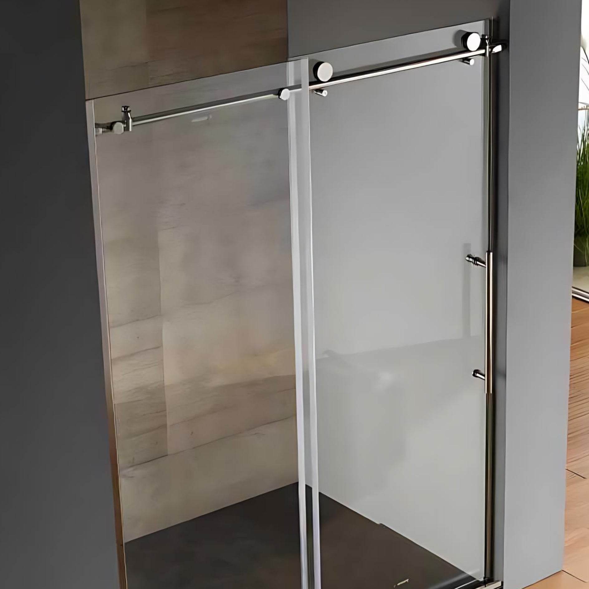 48 inch chrome shower door with clear tempered glass – modern luxury bathroom fixture