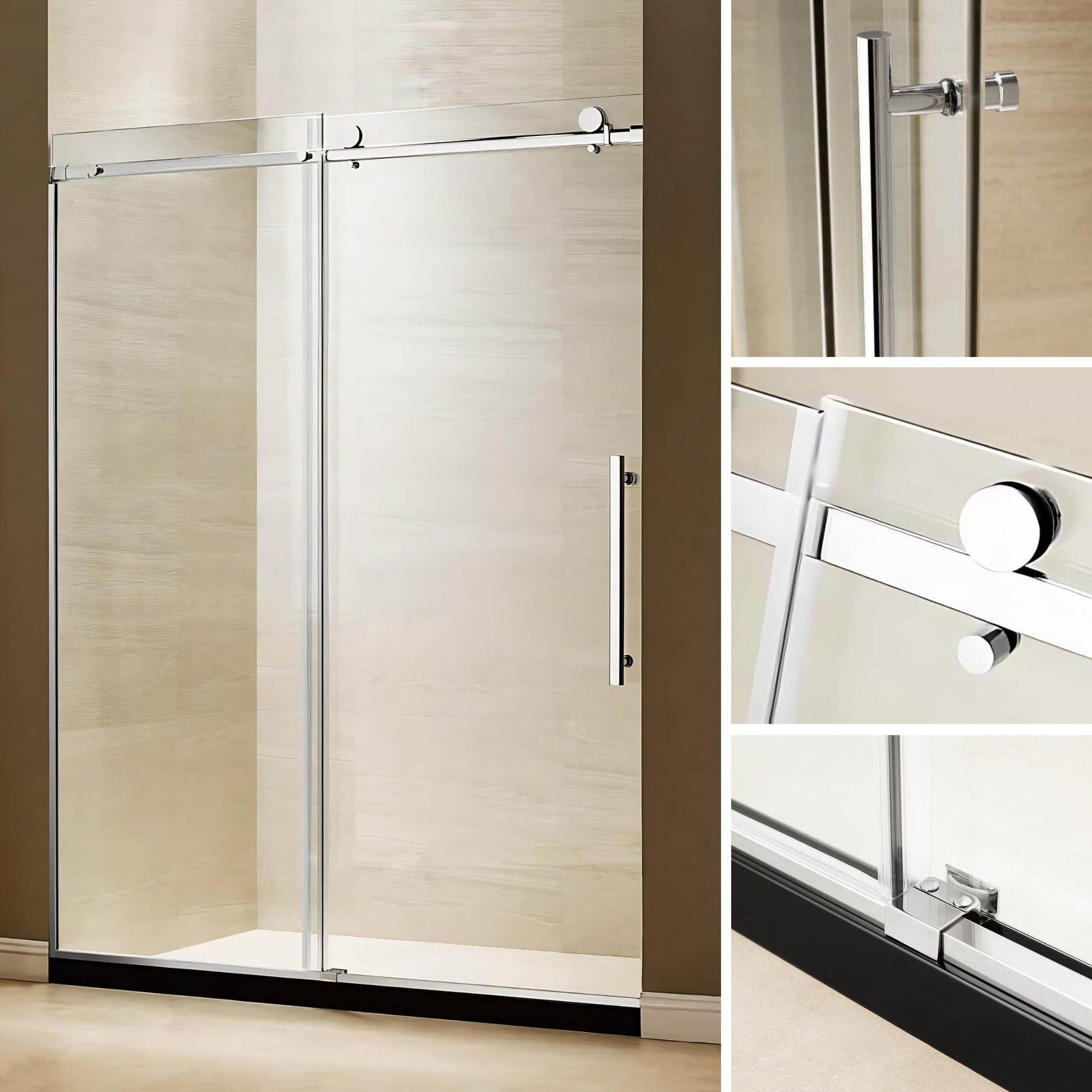 60 in. frameless sliding shower door in stainless steel with clear glass and chrome finish - Dreamwerks