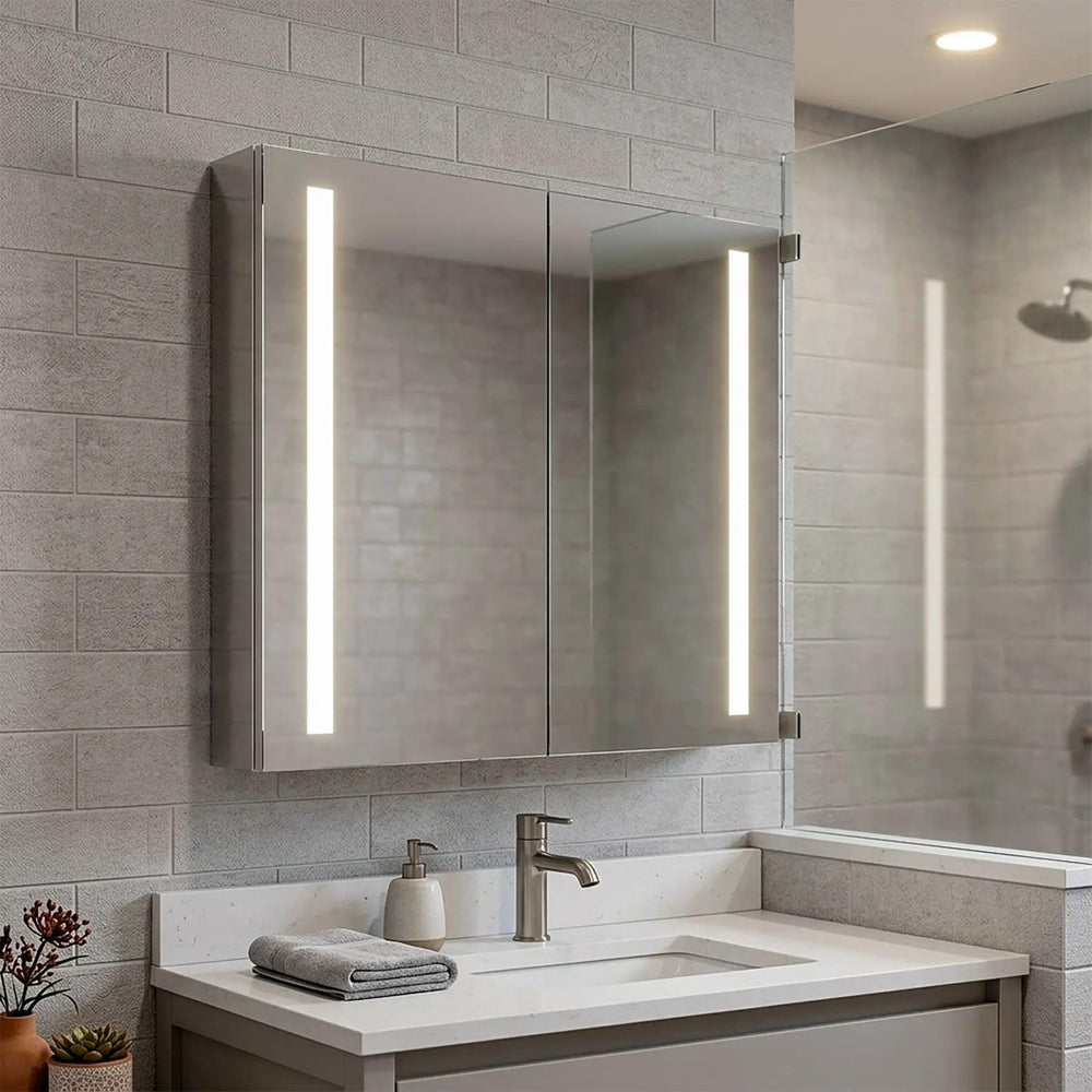 Dreamwerks - LED Medicine Cabinet - Solis 28"W x 28"H LED Medicine Cabinet with Mirrored Doors- LCAN016