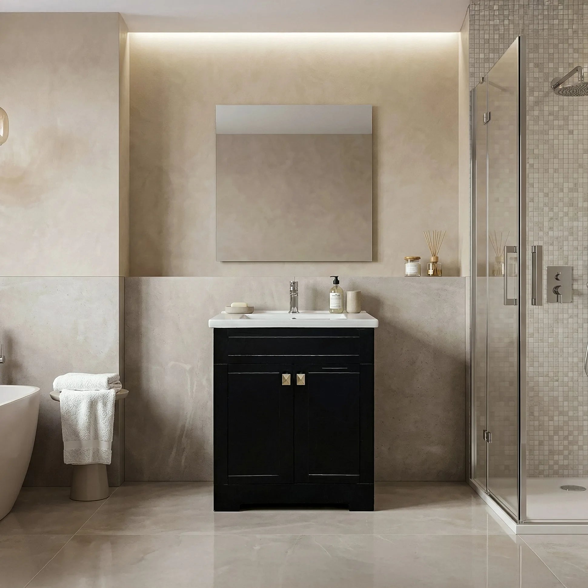 Trenta 24" W x 19" D x 33" H Vanity in Black with White Ceramic Vanity Top - Dreamwerks