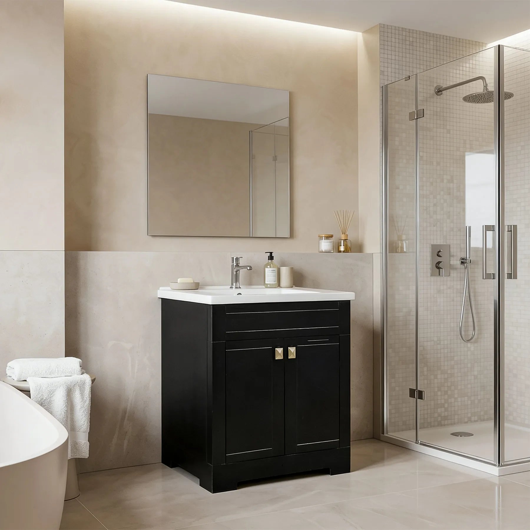 Trenta 24" W x 19" D x 33" H Vanity in Black with White Ceramic Vanity Top - Dreamwerks