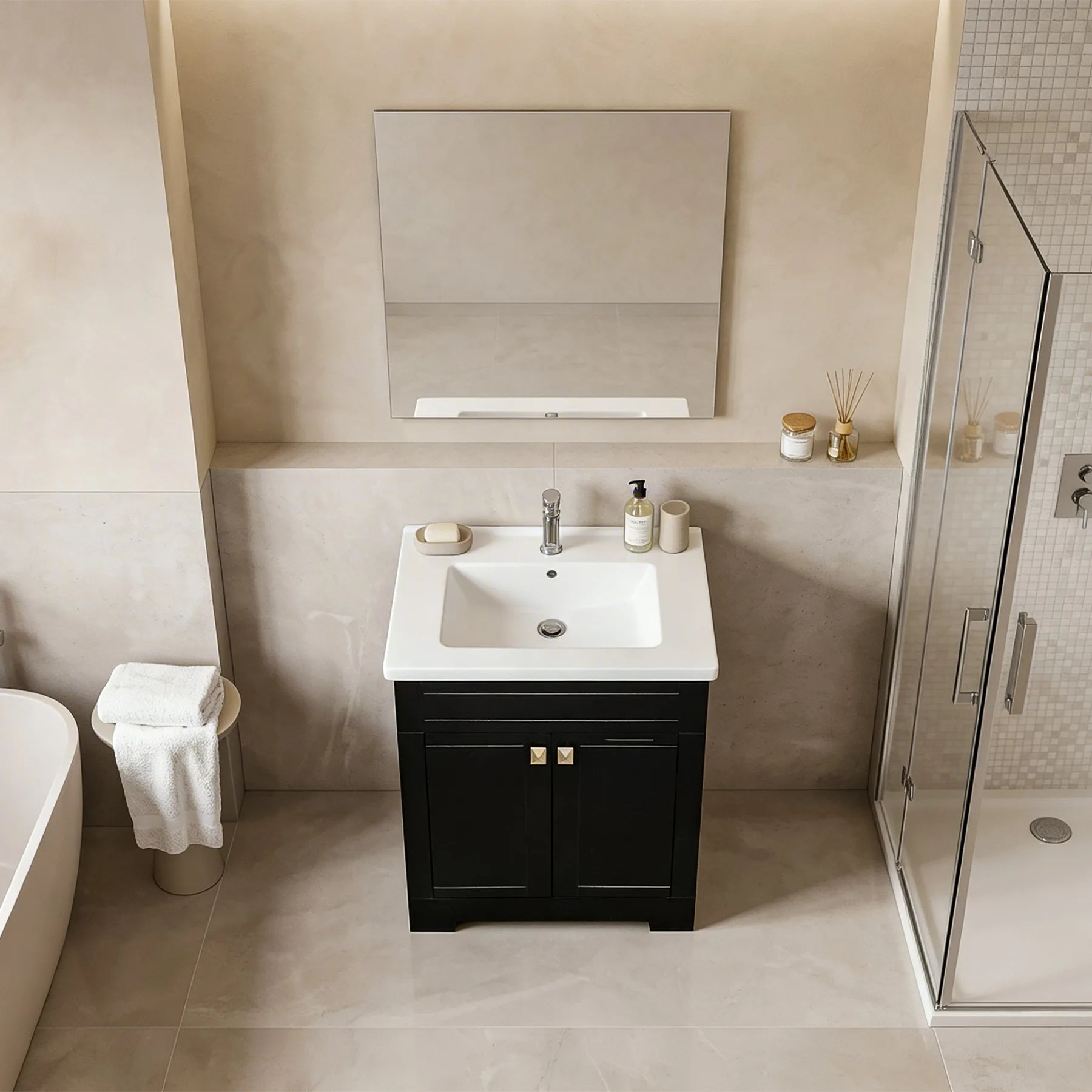 Trenta 24" W x 19" D x 33" H Vanity in Black with White Ceramic Vanity Top - Dreamwerks