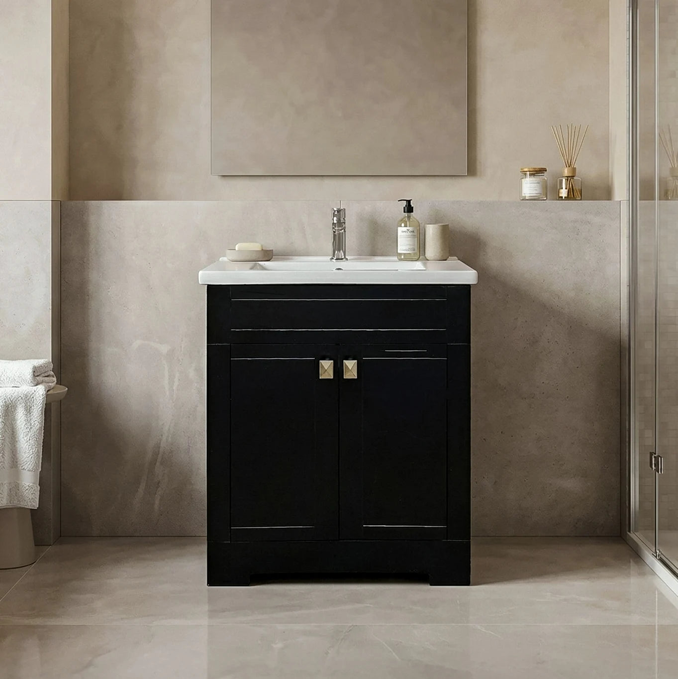 Trenta 24" W x 19" D x 33" H Vanity in Black with White Ceramic Vanity Top - Dreamwerks