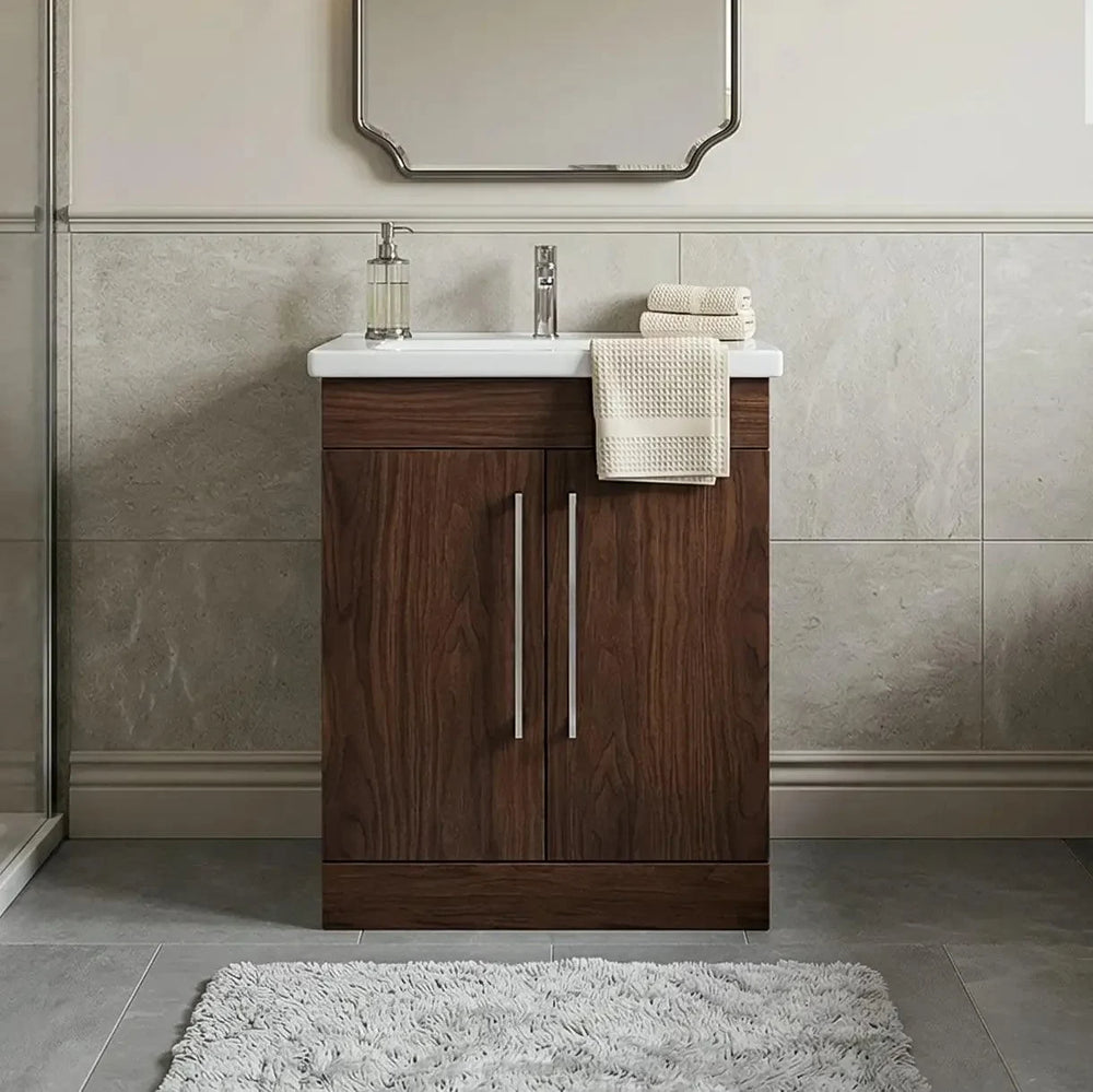 Dreamwerks - Vanity - Oslo 24" W x 18" D x 33" H Vanity in Deep Peach Wood Finish with Ceramic Vanity Top- DWSV-2000002