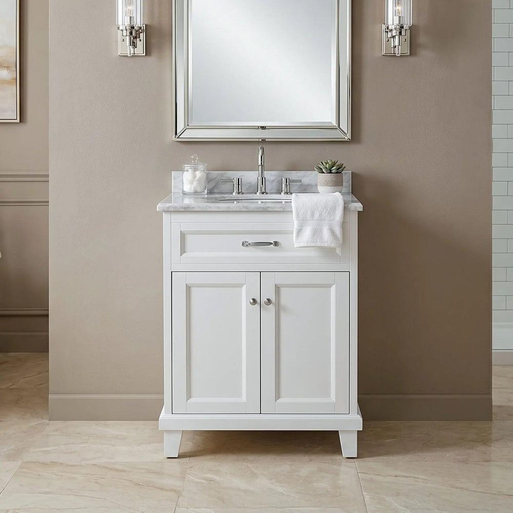 Dreamwerks - Vanity - Bathroom Vanity in White with Solid Wood & Carrara Marble Top - Available in 3 sizes - 24" - S15602-24W-VA