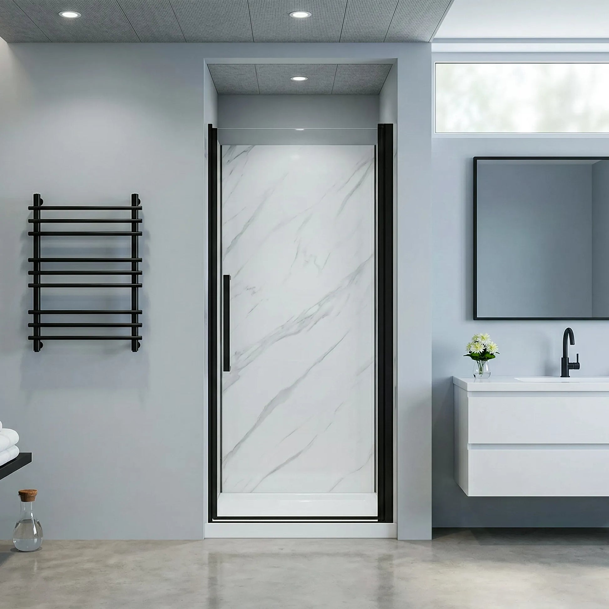 Dreamwerks York alcove shower kit in a modern bathroom.