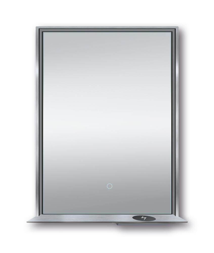 The Allegra rectangular LED bathroom mirror with Bluetooth speaker, wireless charging, and anti-fog