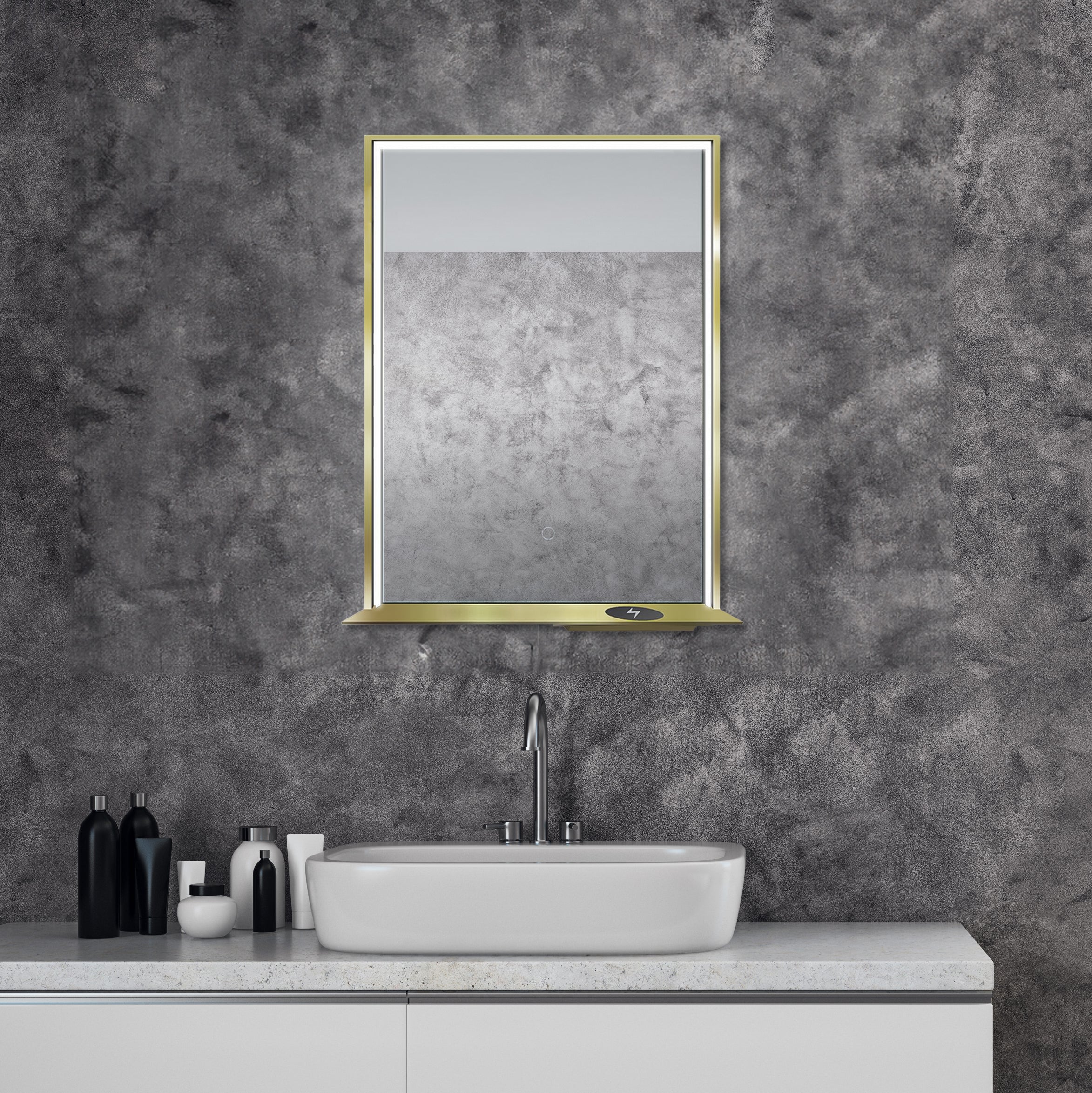 The Allegra 24" W x 32" H Framed LED Mirror with Bluetooth Speaker and Wireless Cell Phone Charger; Available in 3 colors