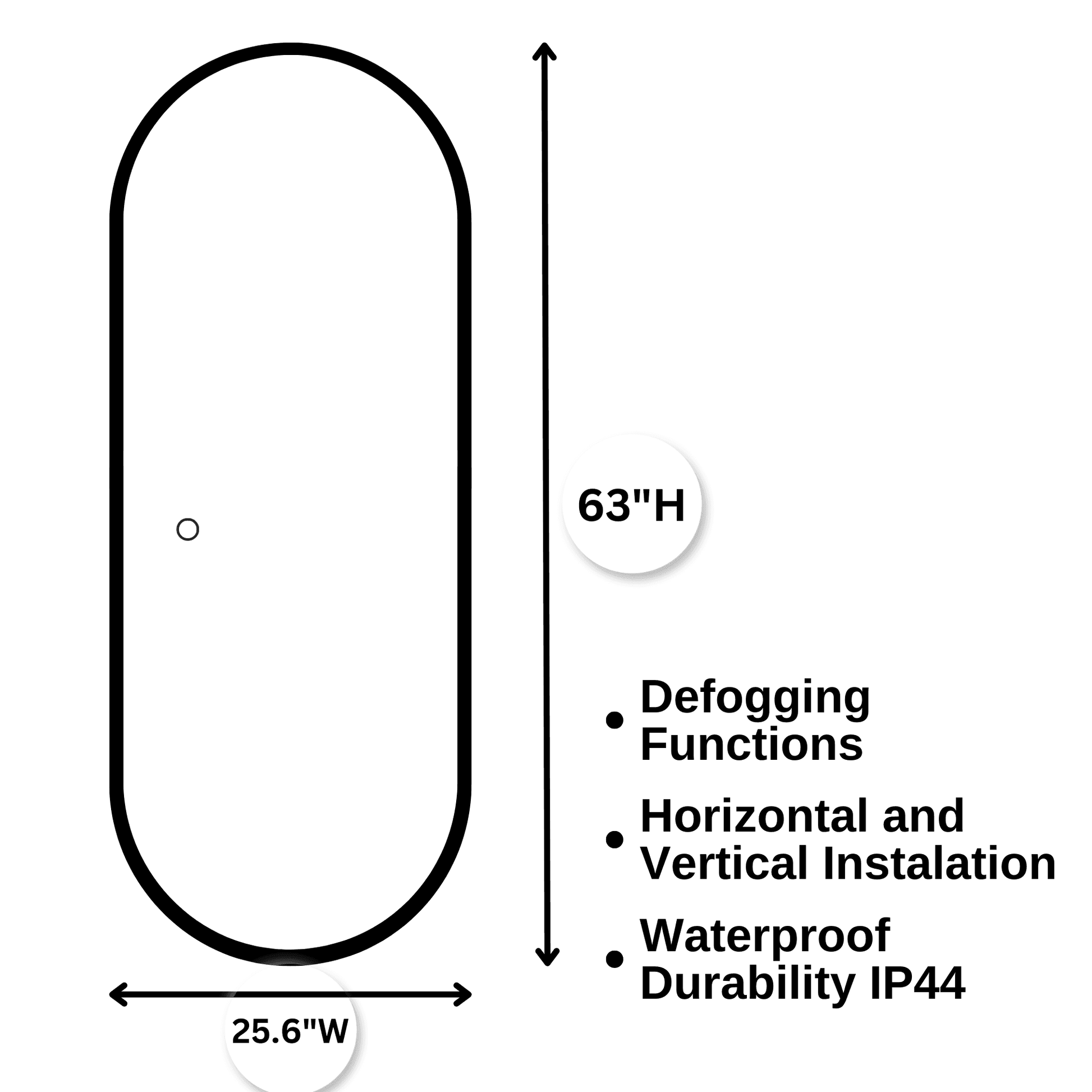 Highwood 63"H x 25.6"W Oval LED Mirror – Sleek Modern Design with Ambient Lighting, Waterproof