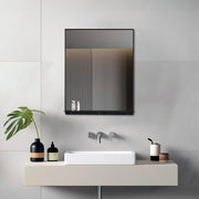 Lexi 24" x 32" Black & Chrome Framed Wall Mirror with Shelf – Water Resistant & Versatile