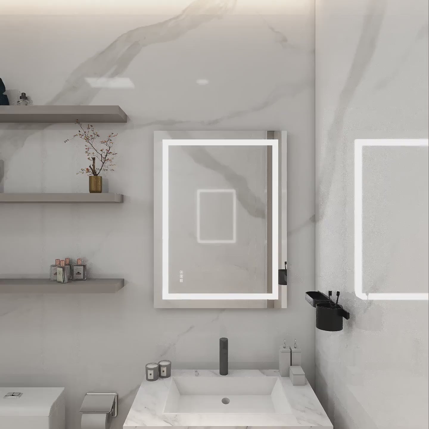 Load video: Mariana Rectangular LED Bathroom Mirror with Dimmer &amp; Defogger - Available in 2 Sizes