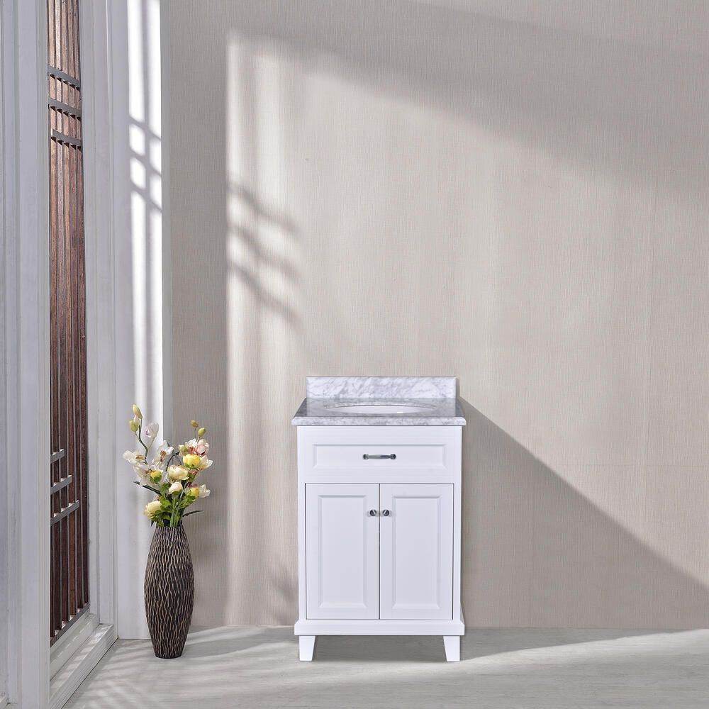 Bathroom Vanity in White with Solid Wood & Carrara Marble Top - Available in 3 sizes - Dreamwerks