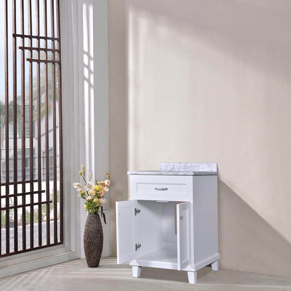 Bathroom Vanity in White with Solid Wood & Carrara Marble Top - Available in 3 sizes - Dreamwerks