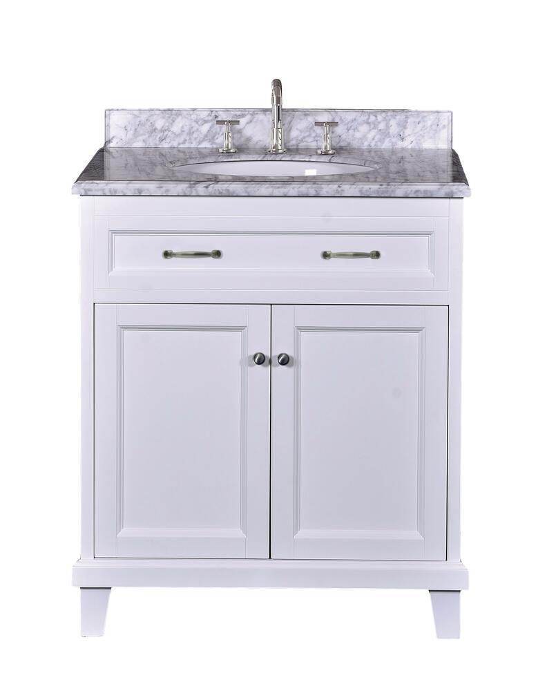 Bathroom Vanity in White with Solid Wood & Carrara Marble Top - Available in 3 sizes - Dreamwerks