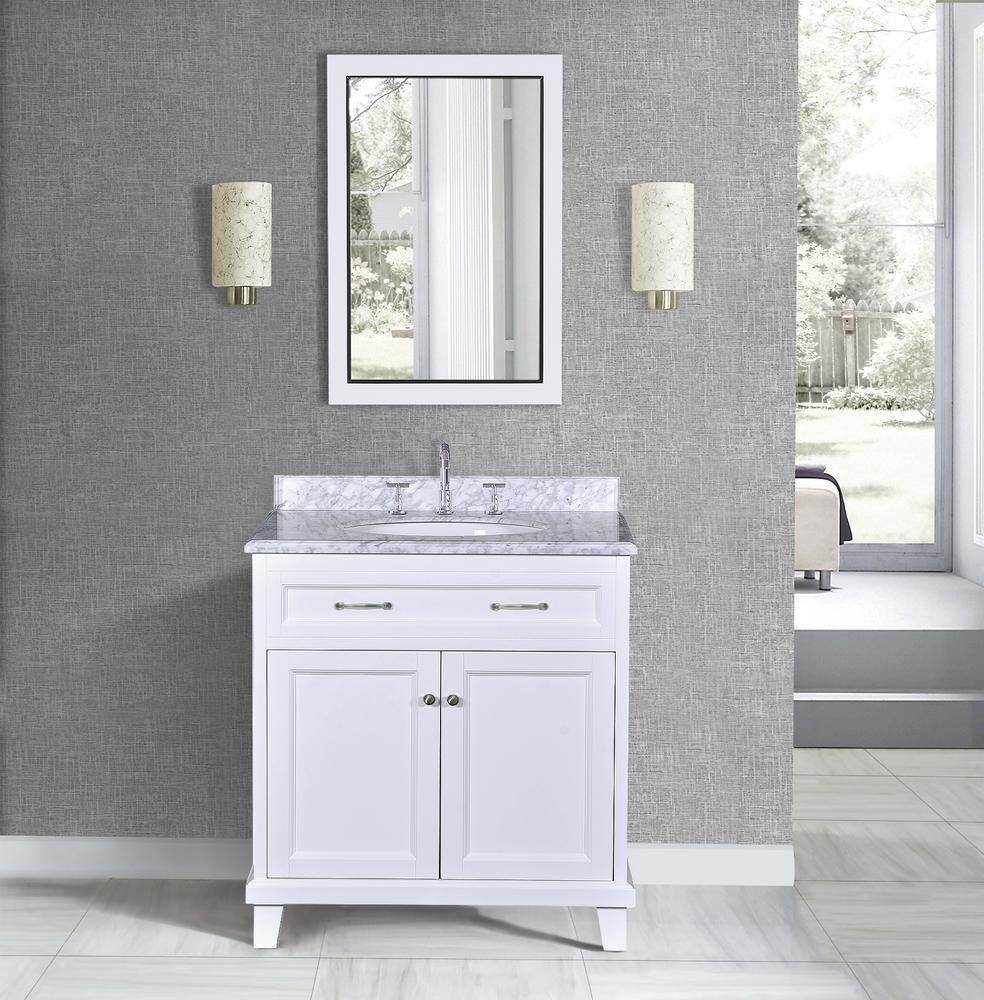 Bathroom Vanity in White with Solid Wood & Carrara Marble Top - Available in 3 sizes - Dreamwerks