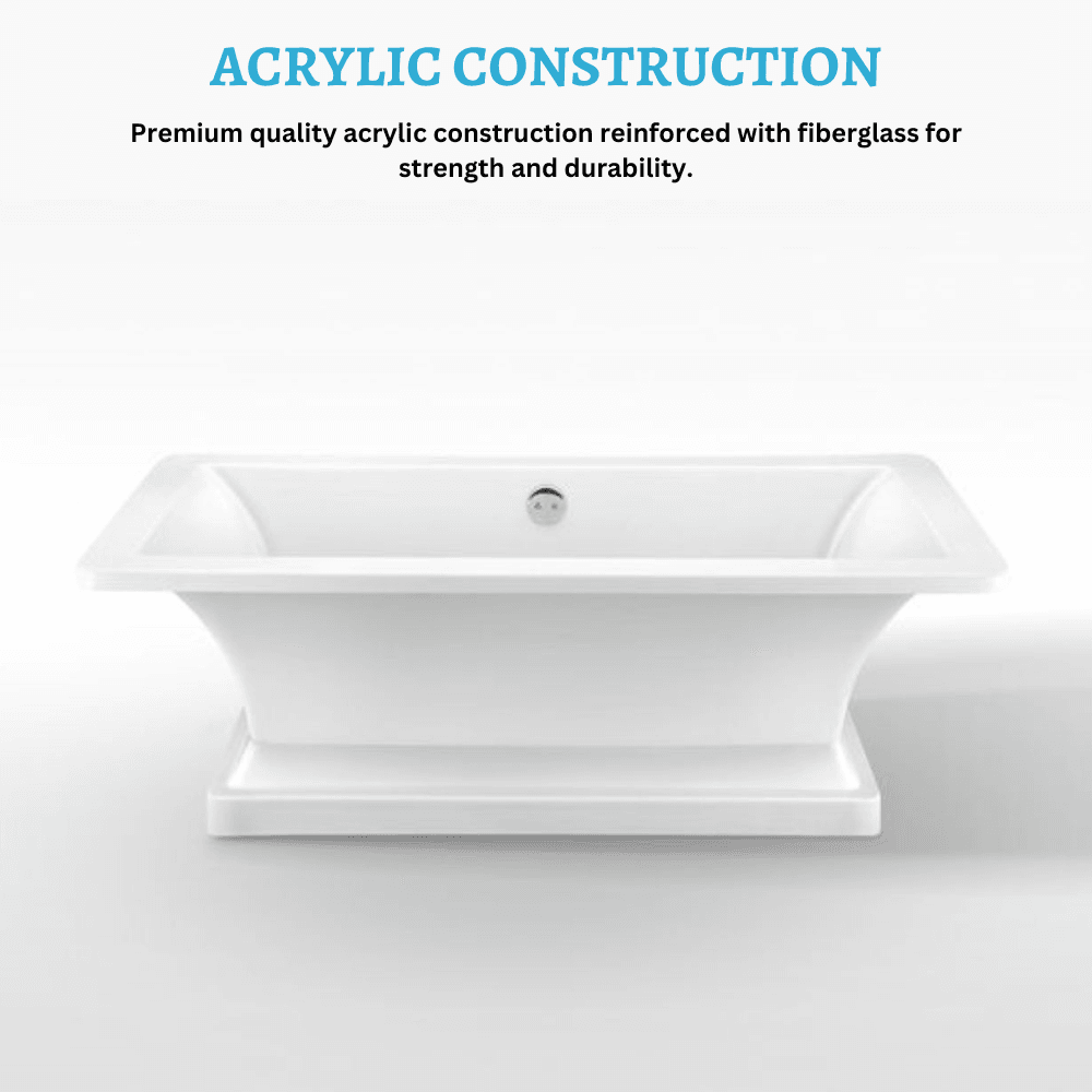 Dreamwerks pedestal bathtub, 66 inch freestanding acrylic pedestal tub, rectangular design