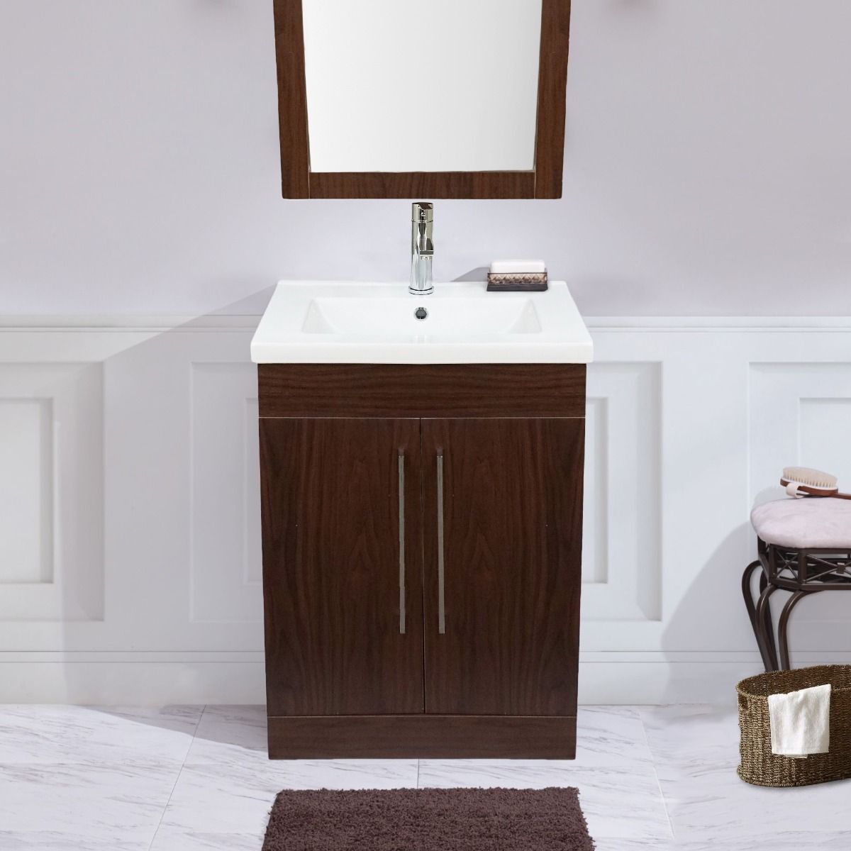 Oslo 24" W x 18" D x 33" H Vanity in Deep Peach Wood Finish with Ceramic Vanity Top - Dreamwerks