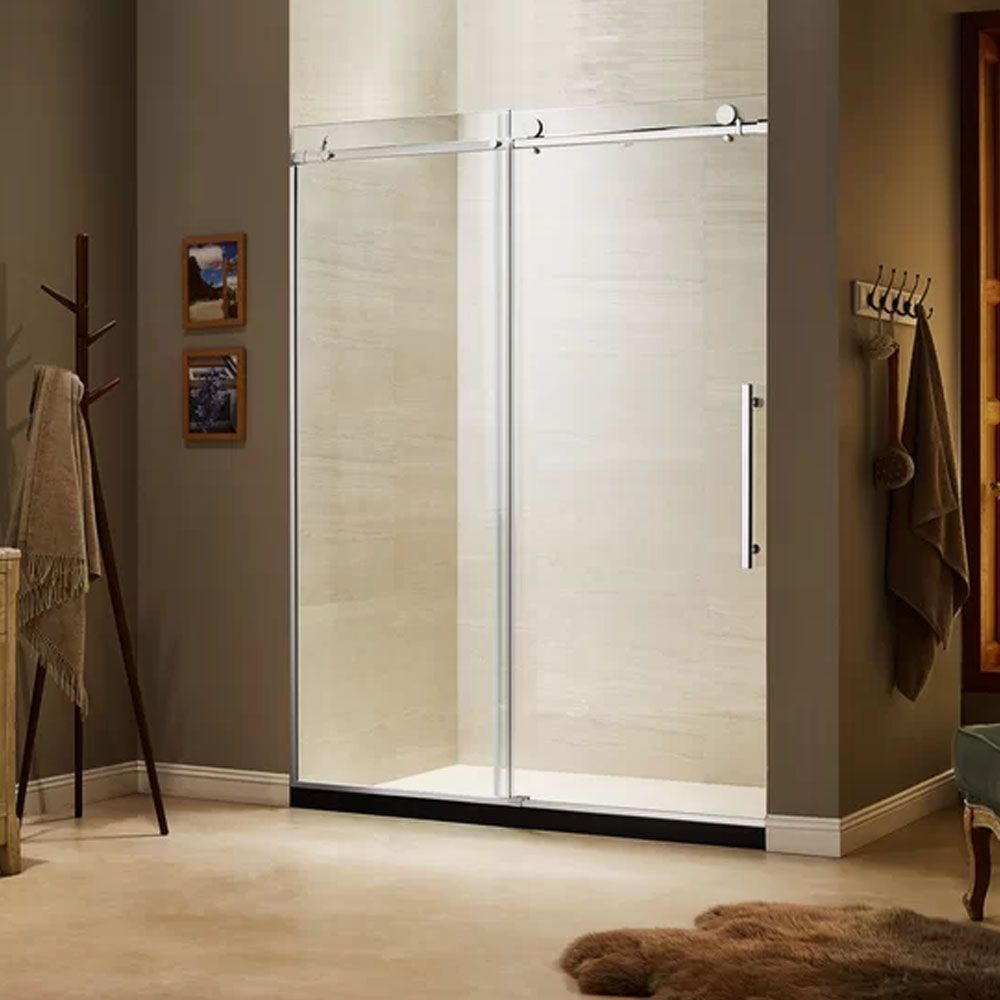 Dreamwerks 60 in. W x 79 in. H Frameless Stainless Steel Sliding Shower Door in Chrome with Clear Glass - Dreamwerks